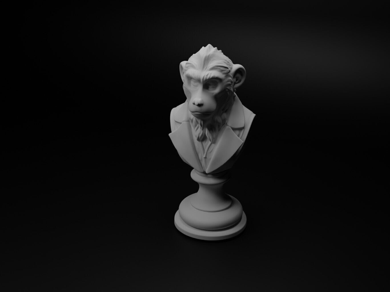 Gibbon Animal Bust Chess 3D print model_1