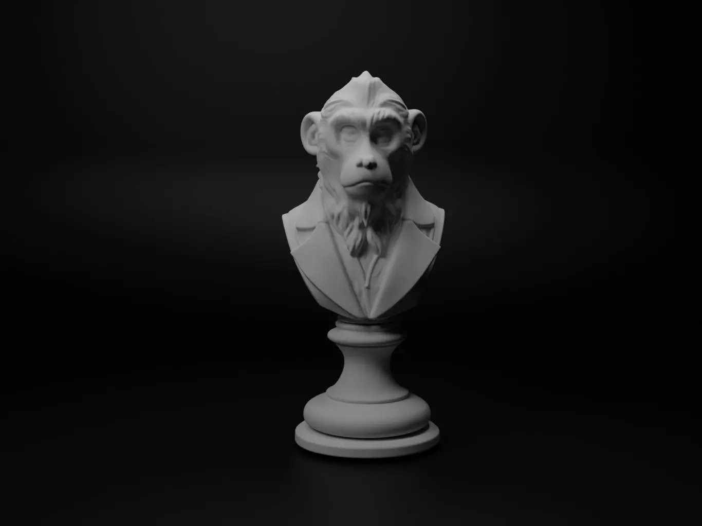 Gibbon Animal Bust Chess 3D print model_0