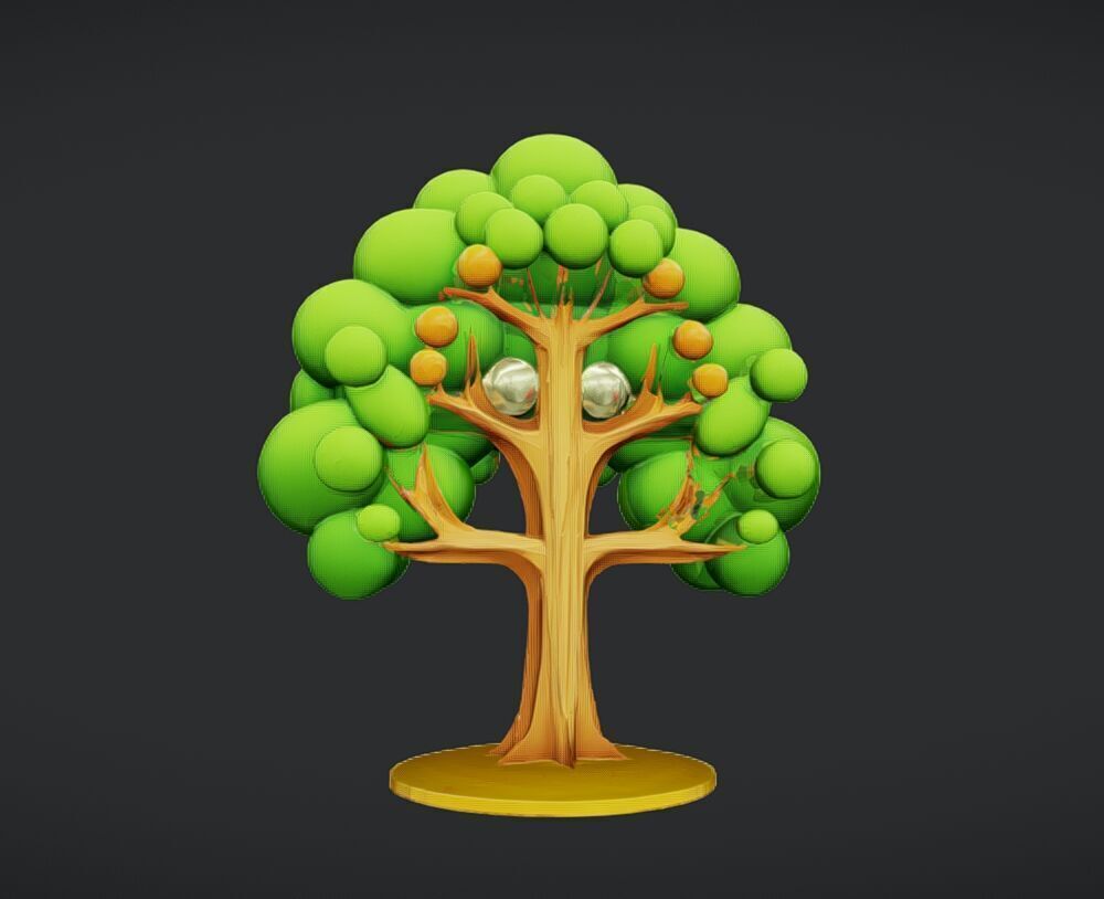 cartoon tree with fruit 3D model_2