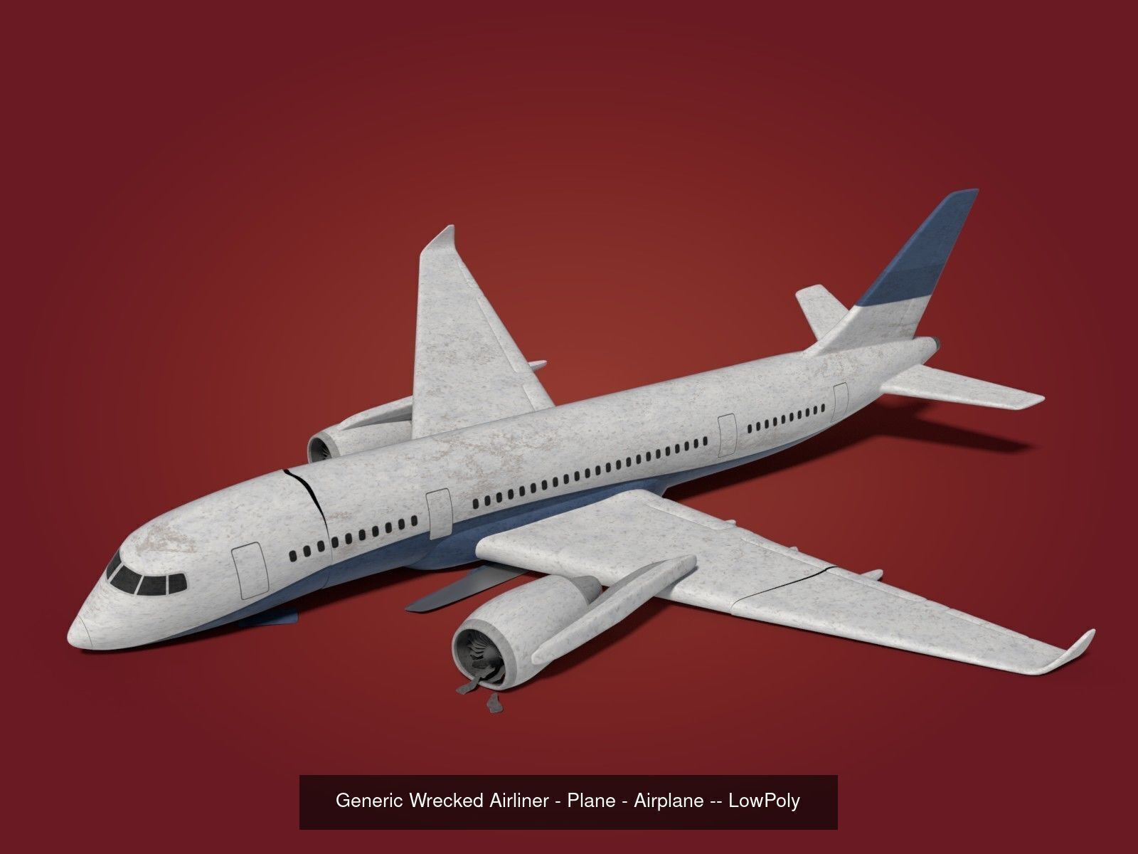  Generic Wrecked Airliner - Plane - Airplane -- Low Poly LowPoly 3D Model Collection_2