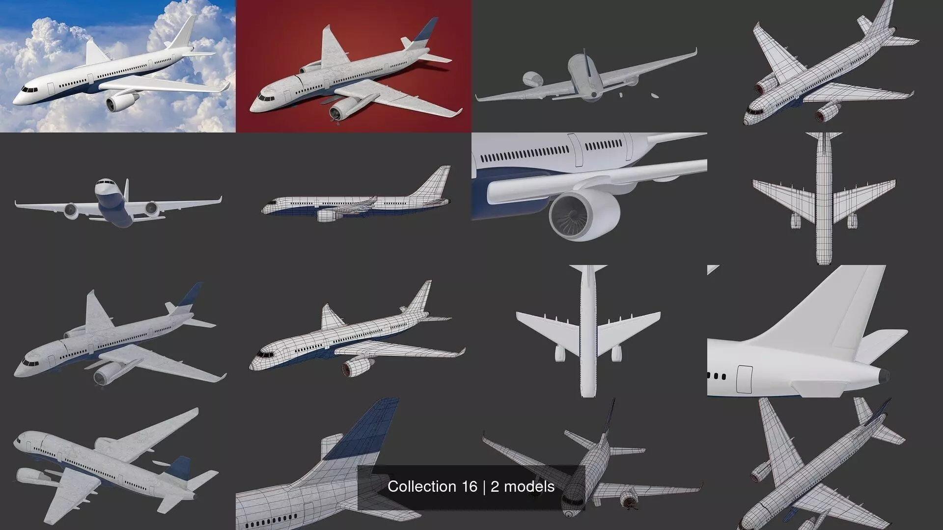  Generic Wrecked Airliner - Plane - Airplane -- Low Poly LowPoly 3D Model Collection_0