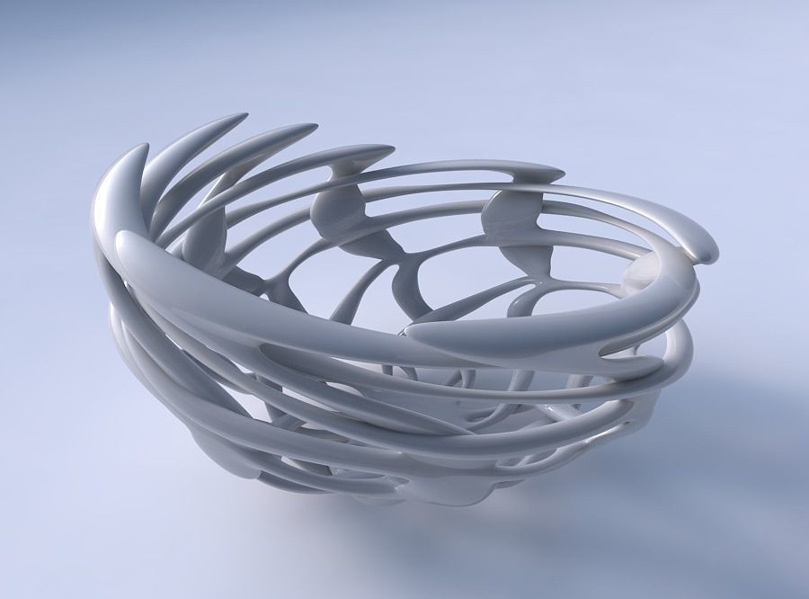 Bowl wide cylindrical with interlacing lattice pimp up top 3D print model_3
