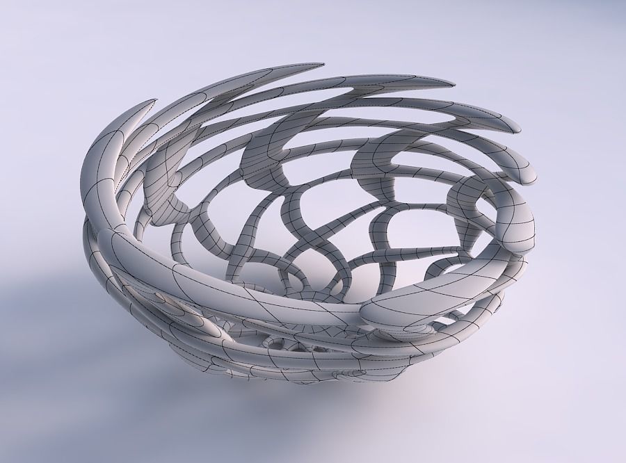 Bowl wide cylindrical with interlacing lattice pimp up top 3D print model_5