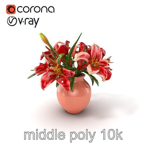 Vibrant Lilies Ceramic Vase model pack Low-poly 3D model