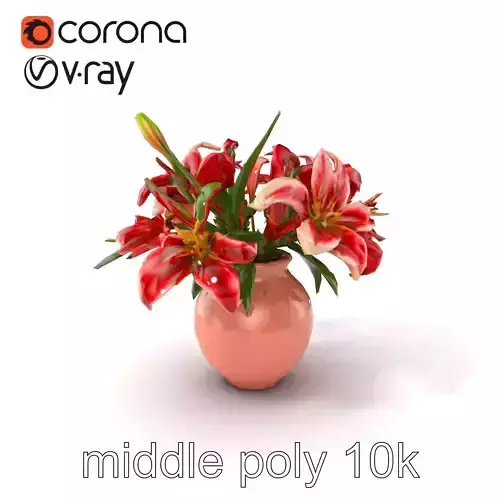 Vibrant Lilies Ceramic Vase model pack Low-poly 3D model