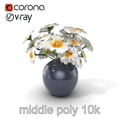 Modern Black Vase with Daisies model pack Low-poly 3D model