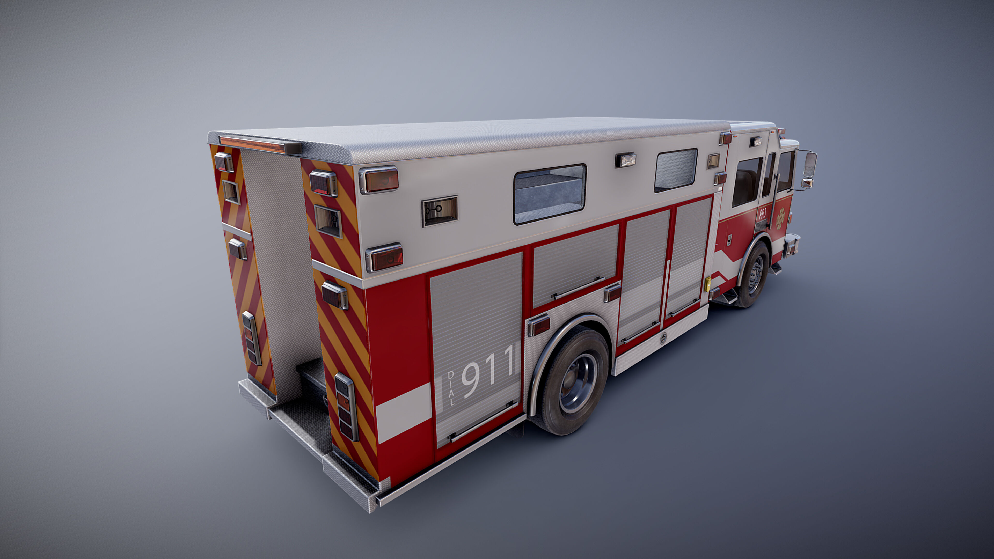 Resque Fire Truck Low-poly 3D model_26