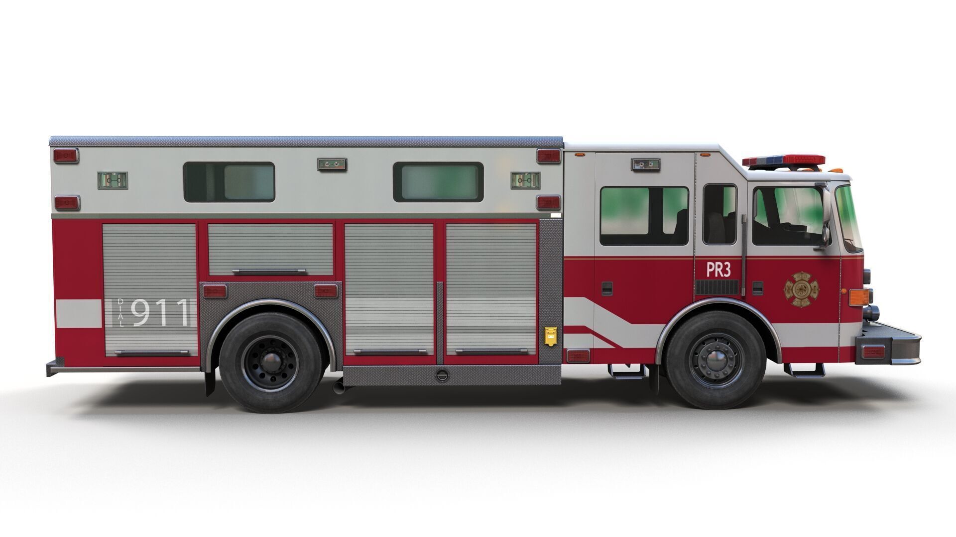 Resque Fire Truck Low-poly 3D model_3