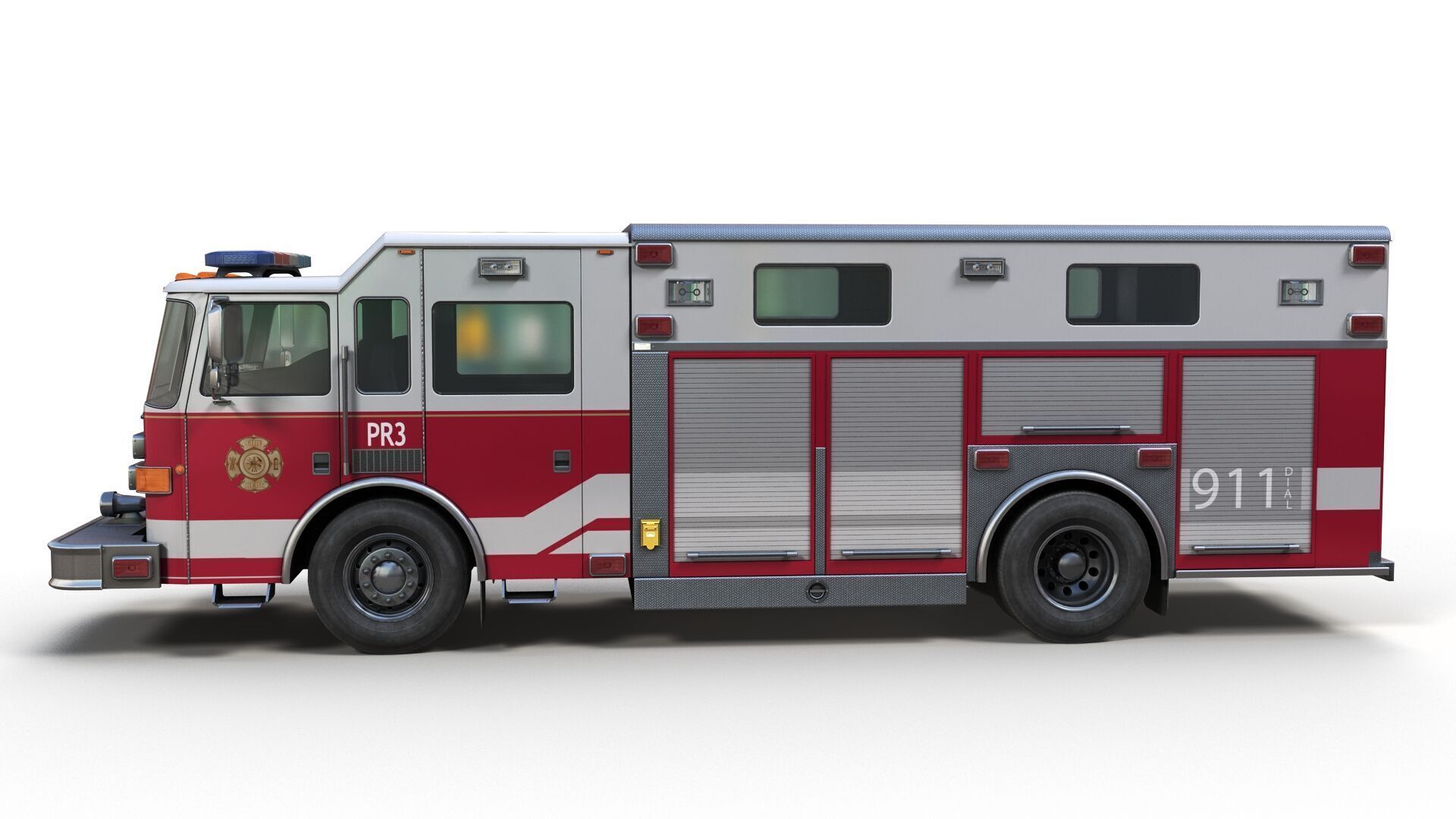 Resque Fire Truck Low-poly 3D model_5