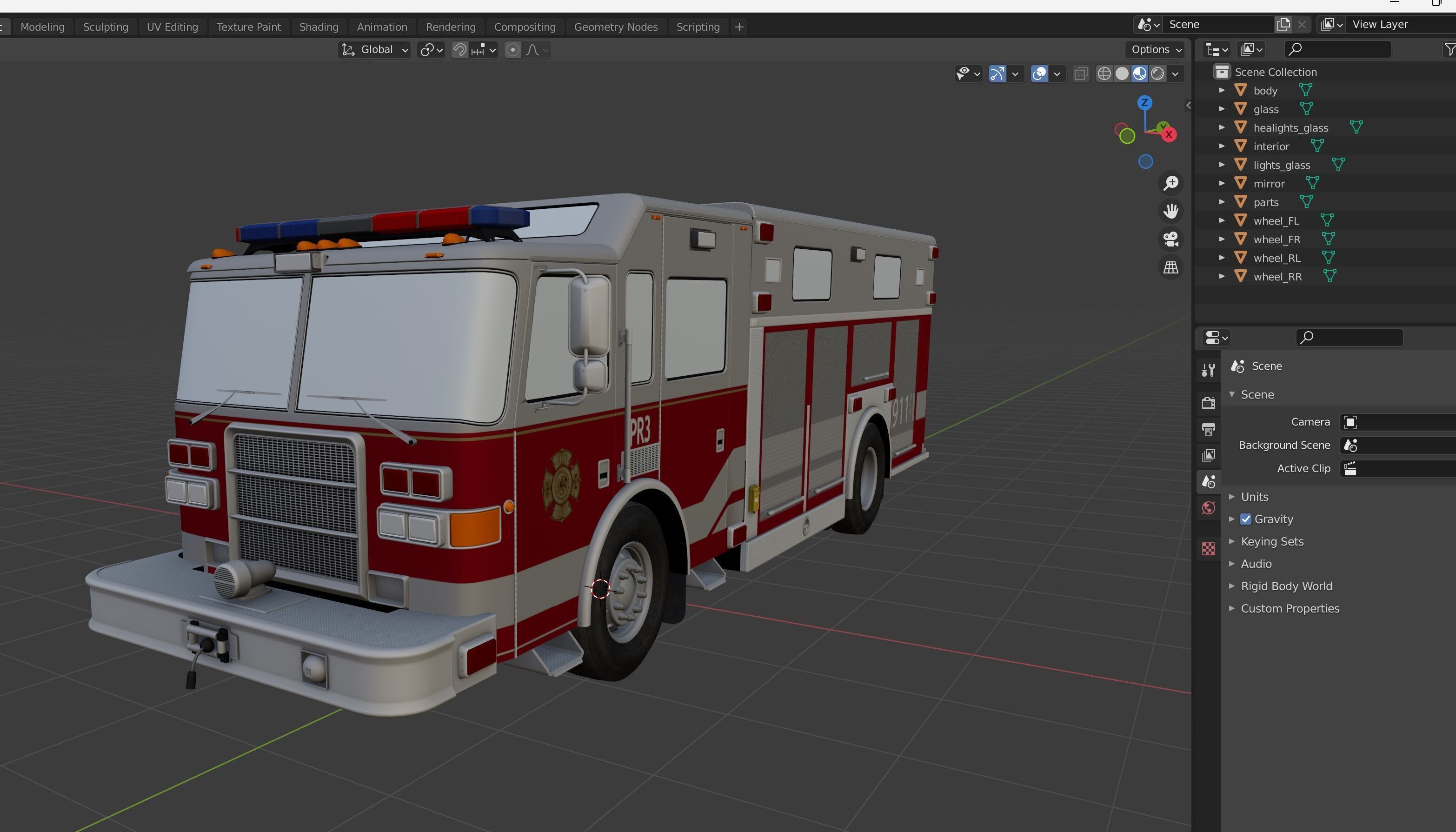 Resque Fire Truck Low-poly 3D model_37