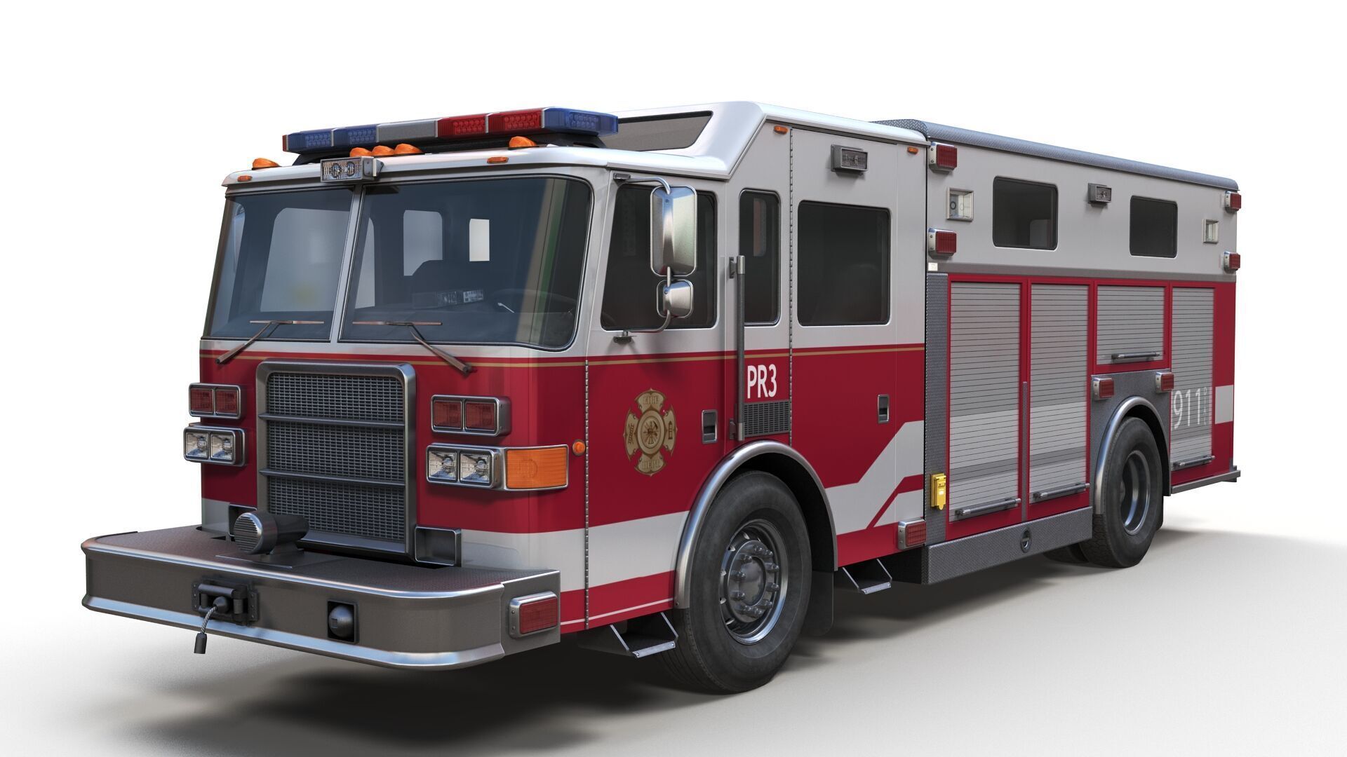 Resque Fire Truck Low-poly 3D model_8