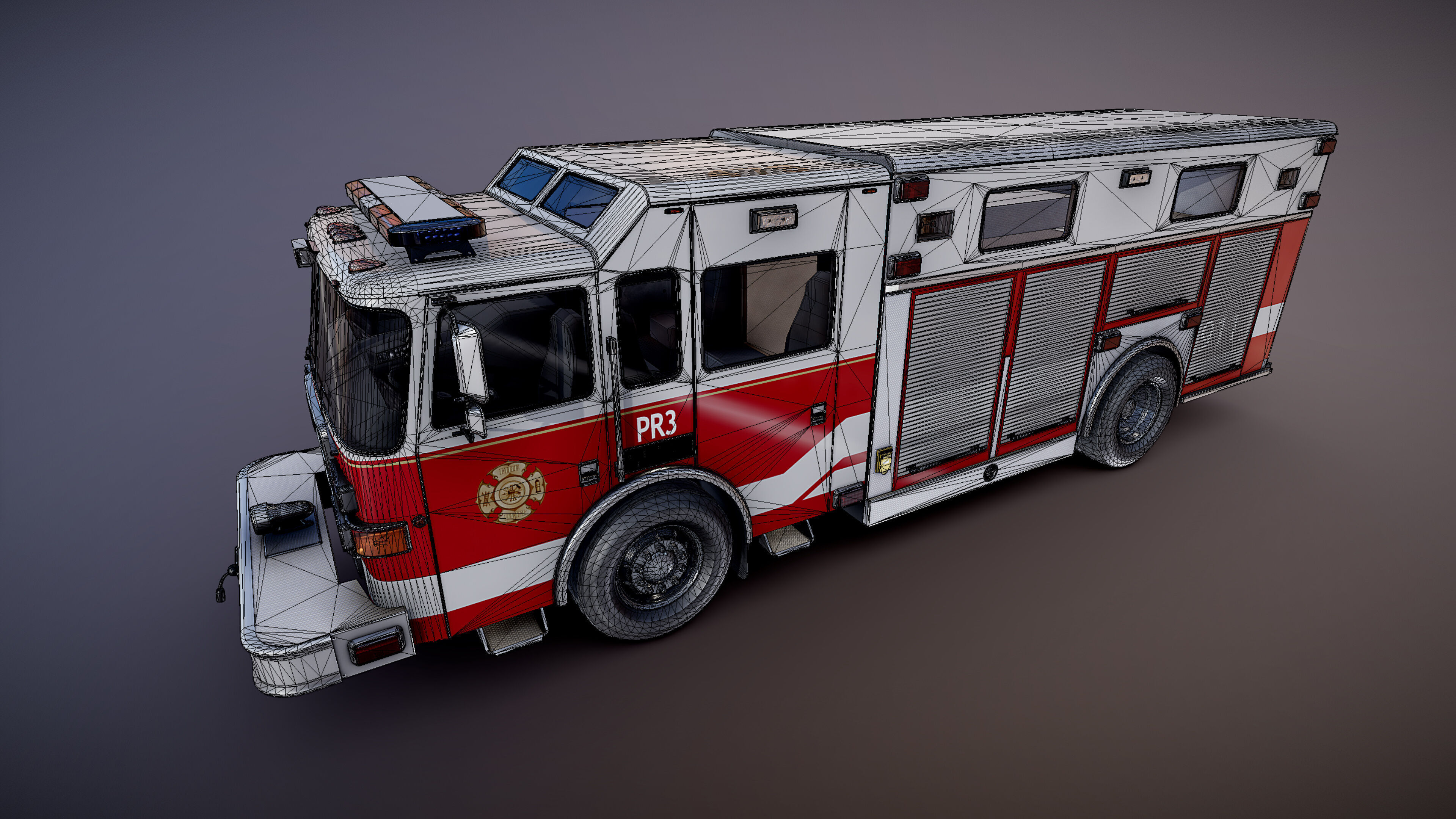 Resque Fire Truck Low-poly 3D model_25