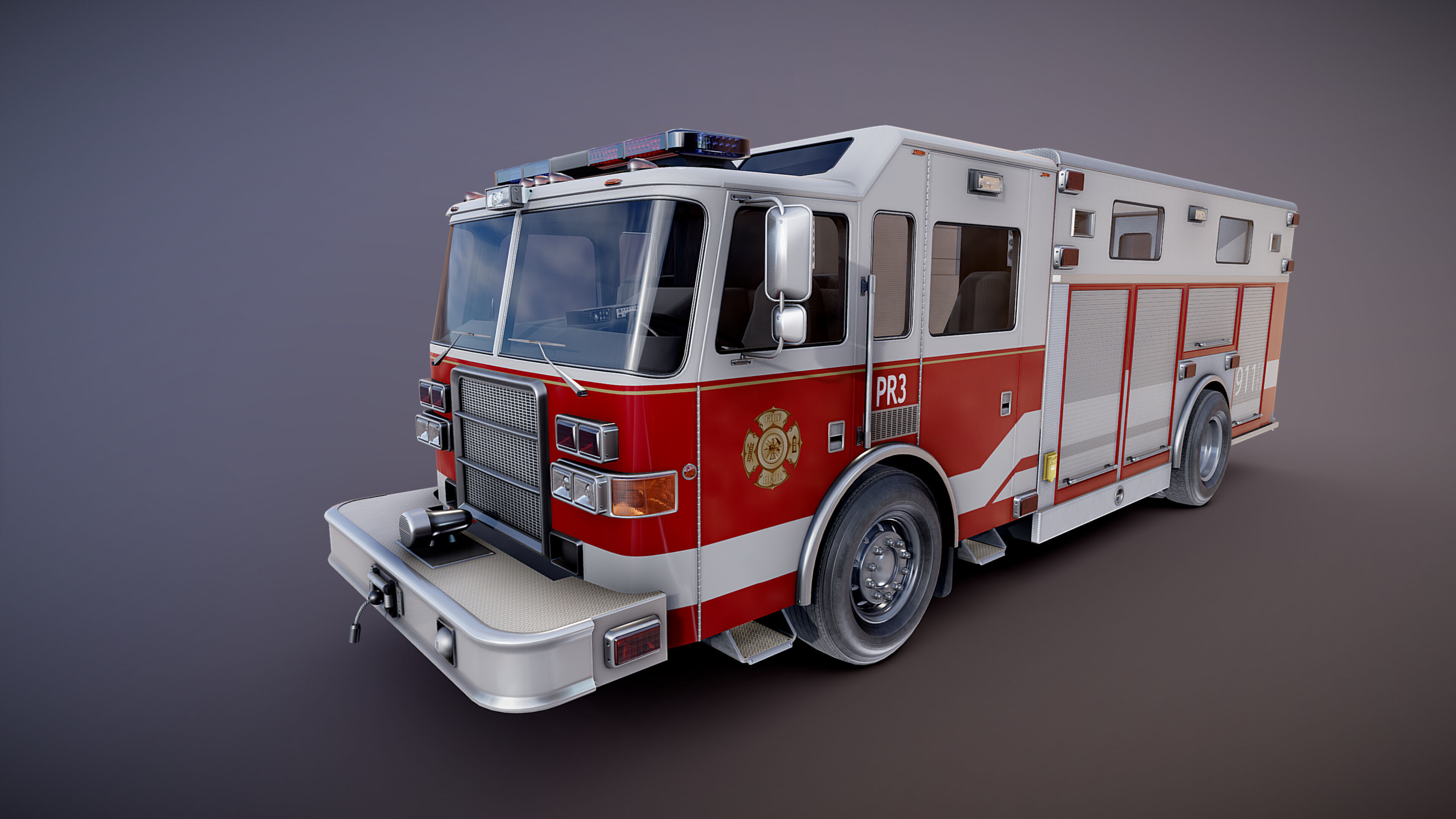 Resque Fire Truck Low-poly 3D model_17