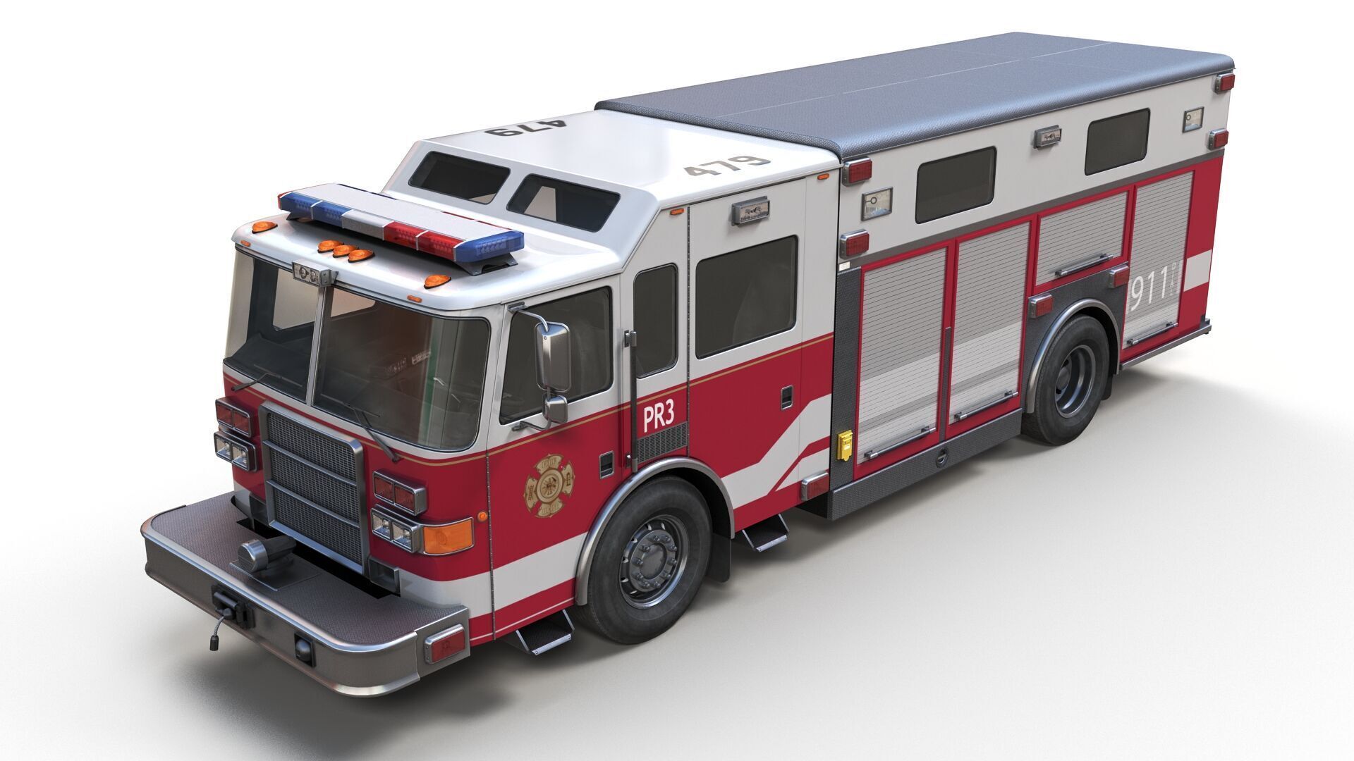Resque Fire Truck Low-poly 3D model_1