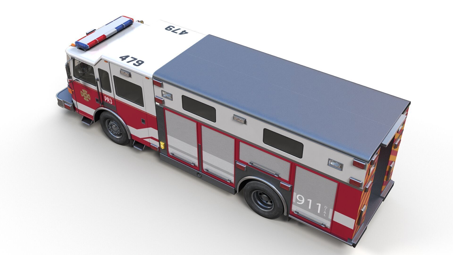 Resque Fire Truck Low-poly 3D model_4