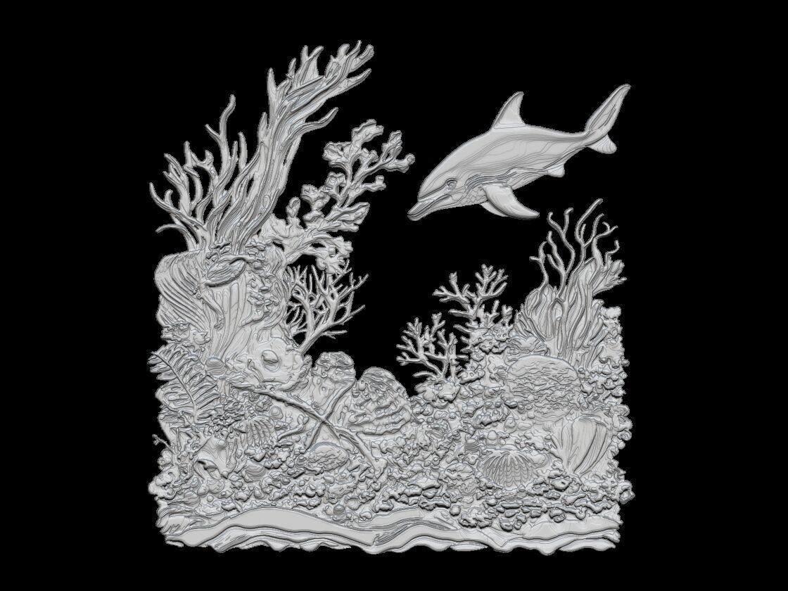 Ocean Reef Scene with Dolphin 3D print model_1