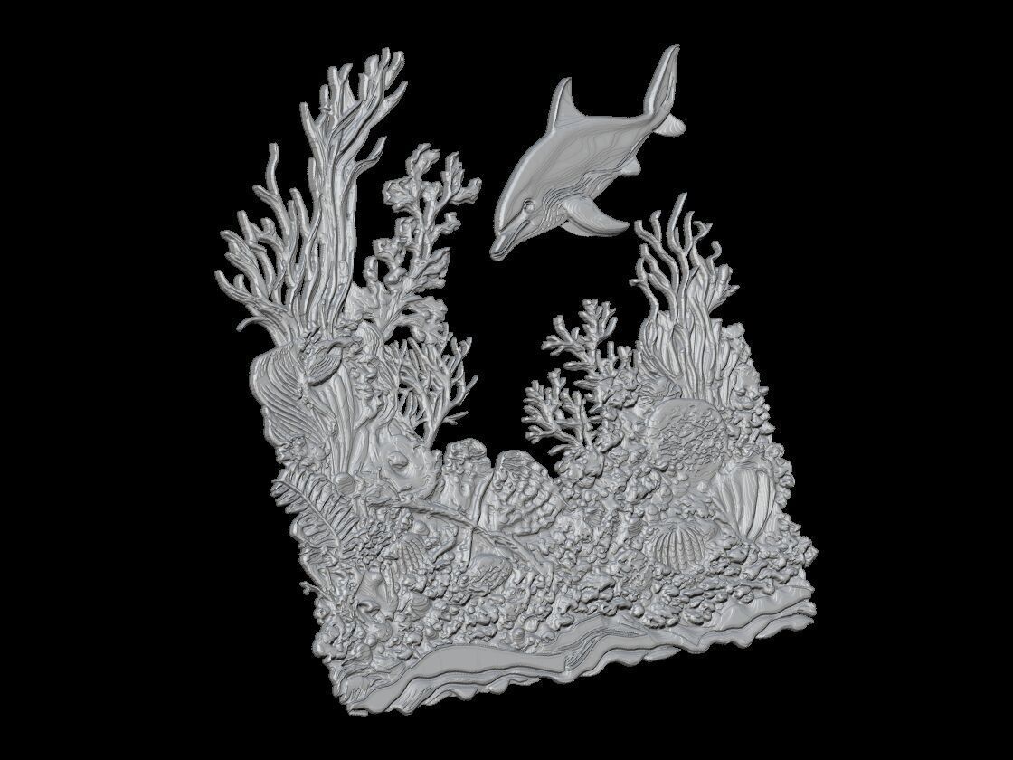 Ocean Reef Scene with Dolphin 3D print model_3
