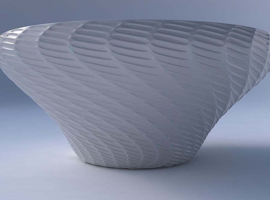 Bowl wide and twisted with twisted diagonal grid dents 3D print model_4