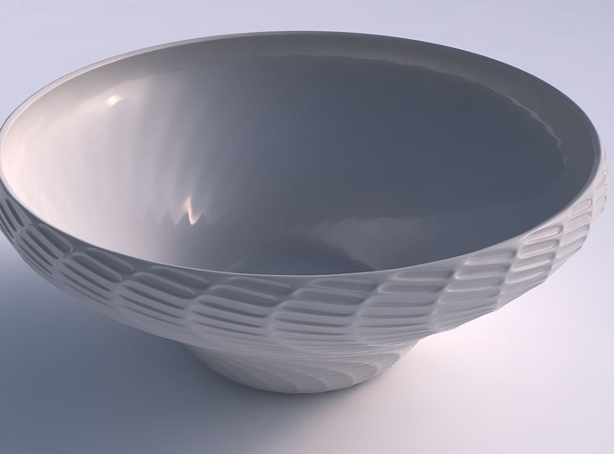 Bowl wide and twisted with twisted diagonal grid dents
