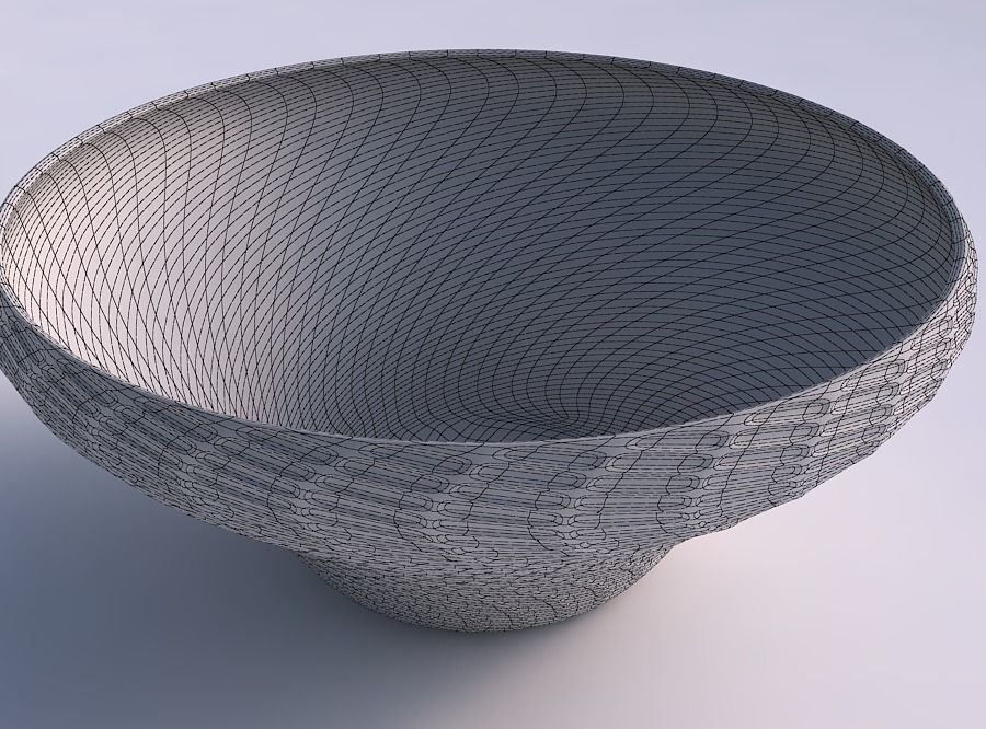 Bowl wide and twisted with twisted diagonal grid dents 3D print model_5