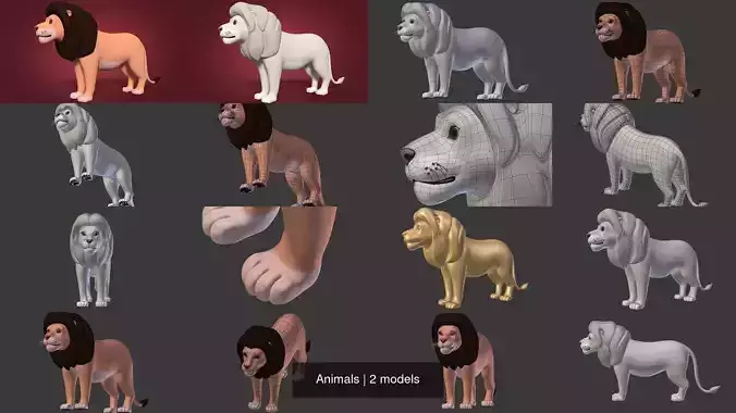 Cartoon Lion 3D Model Collection