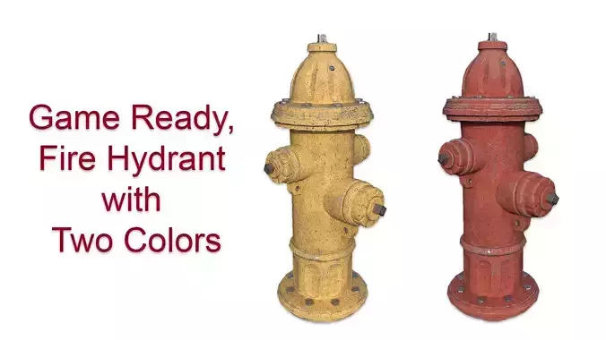3D Game Ready Fire Hydrant - Red and Yellow Color Low-poly 3D model