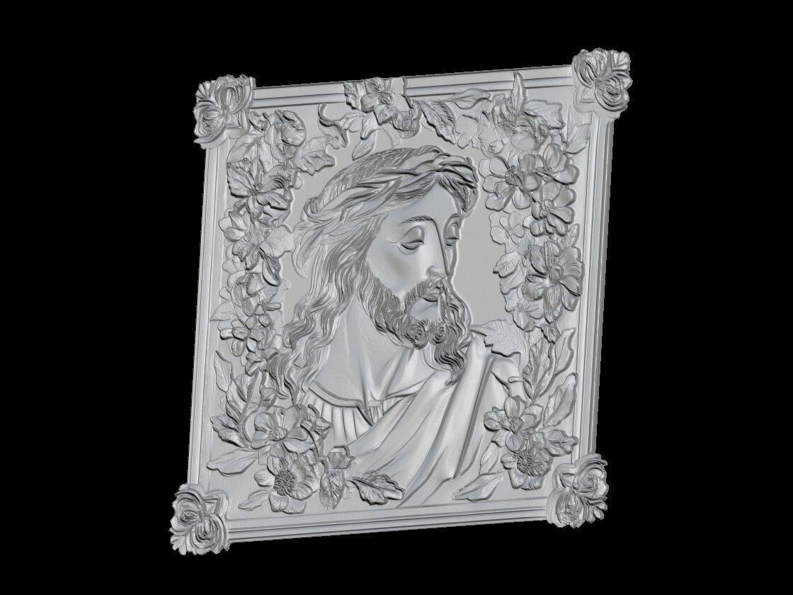 Jesus Christ Relief 3D Model Floral Frame 3D print model_2