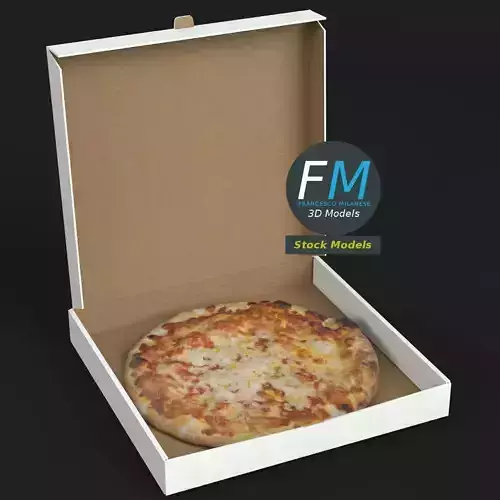 Pizza in a half open carton box