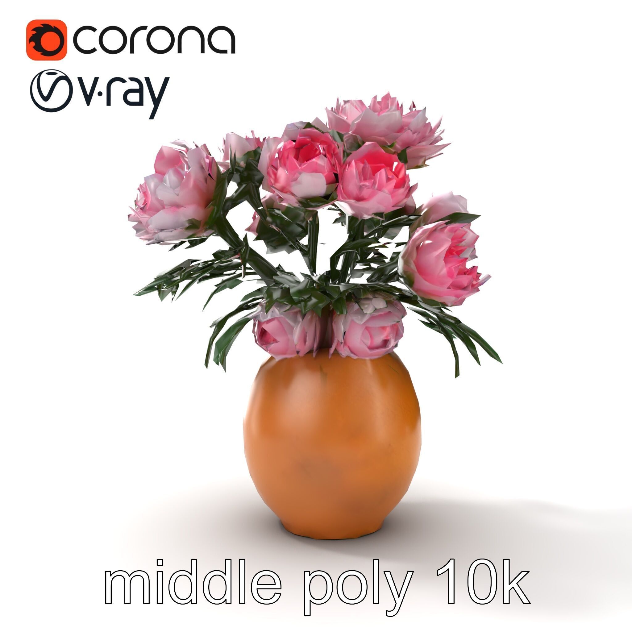 Pink Peonies in Rustic Vase model pack Low-poly 3D model_16
