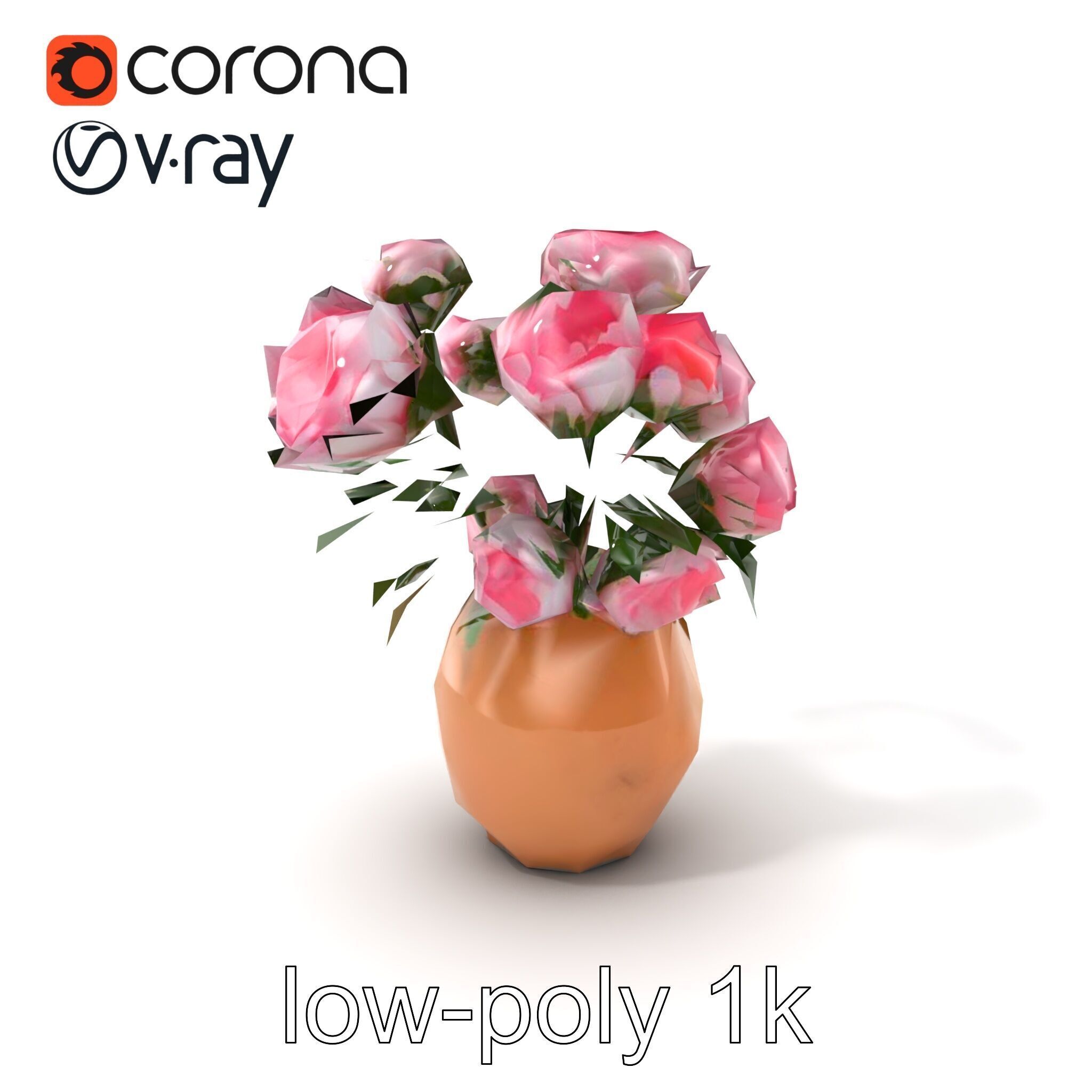 Pink Peonies in Rustic Vase model pack Low-poly 3D model_5