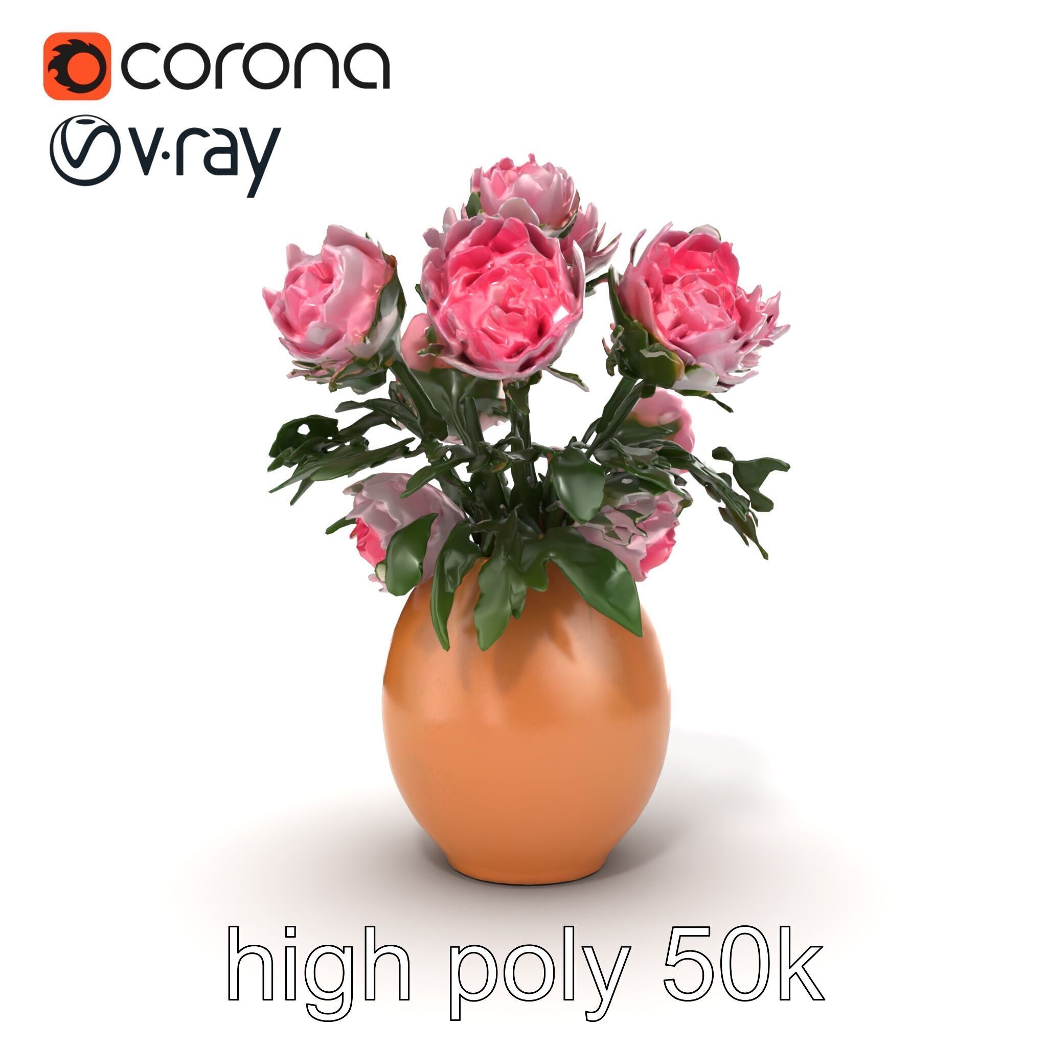 Pink Peonies in Rustic Vase model pack Low-poly 3D model_13