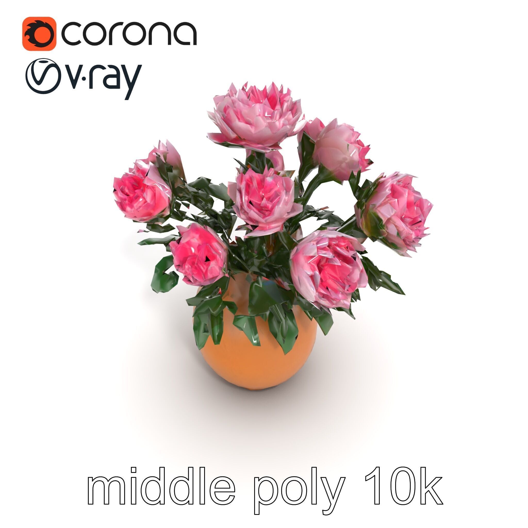 Pink Peonies in Rustic Vase model pack Low-poly 3D model_15