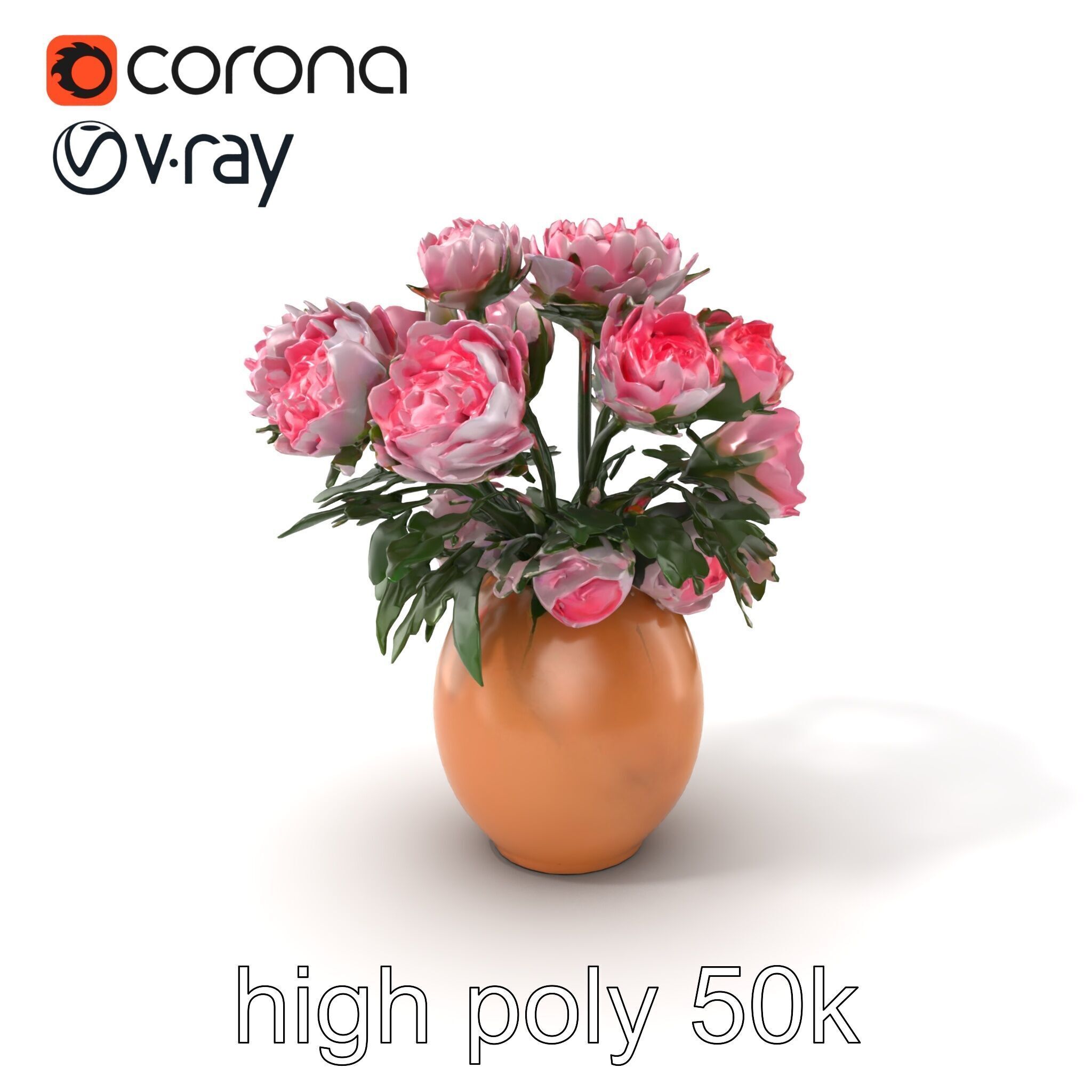 Pink Peonies in Rustic Vase model pack Low-poly 3D model_2