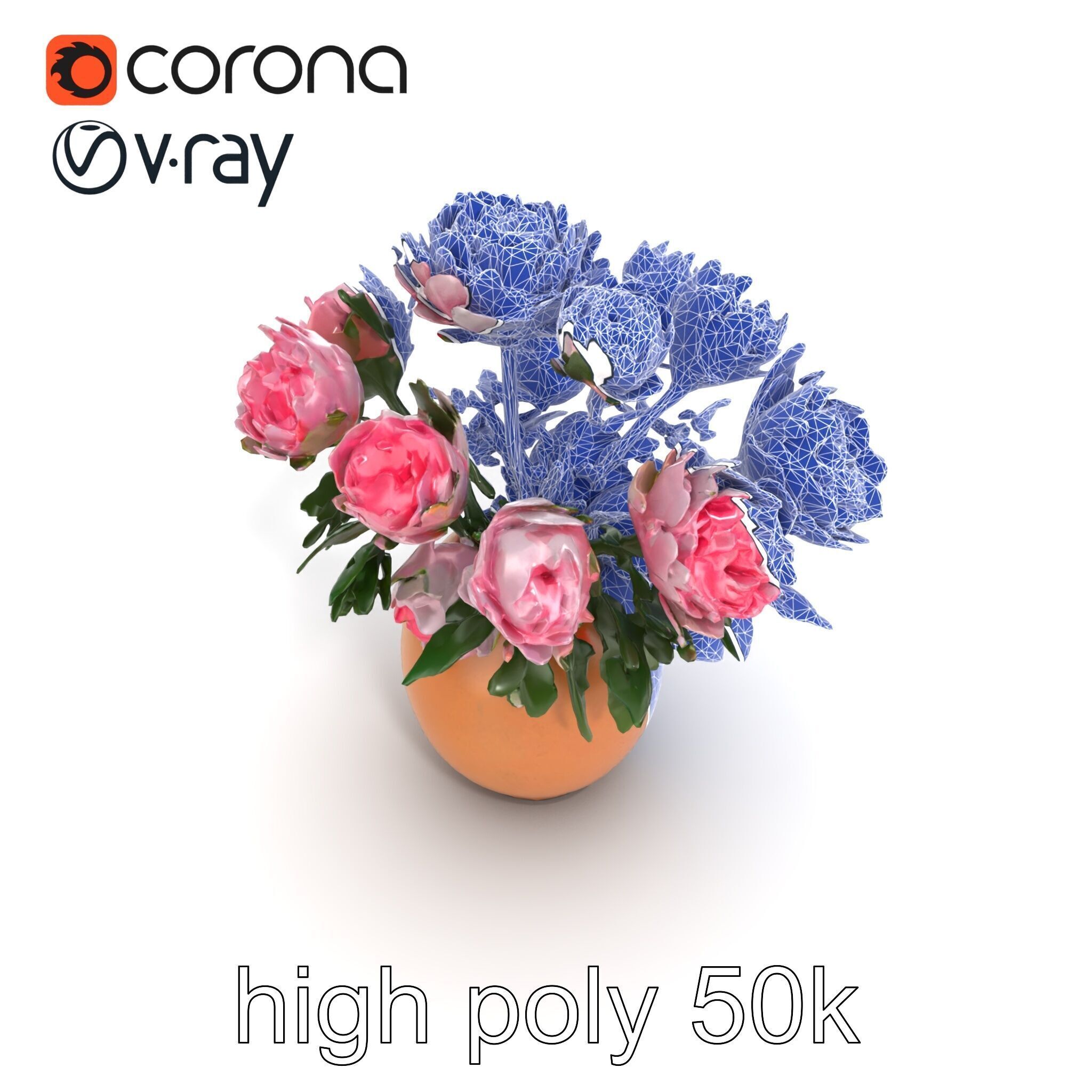Pink Peonies in Rustic Vase model pack Low-poly 3D model_26