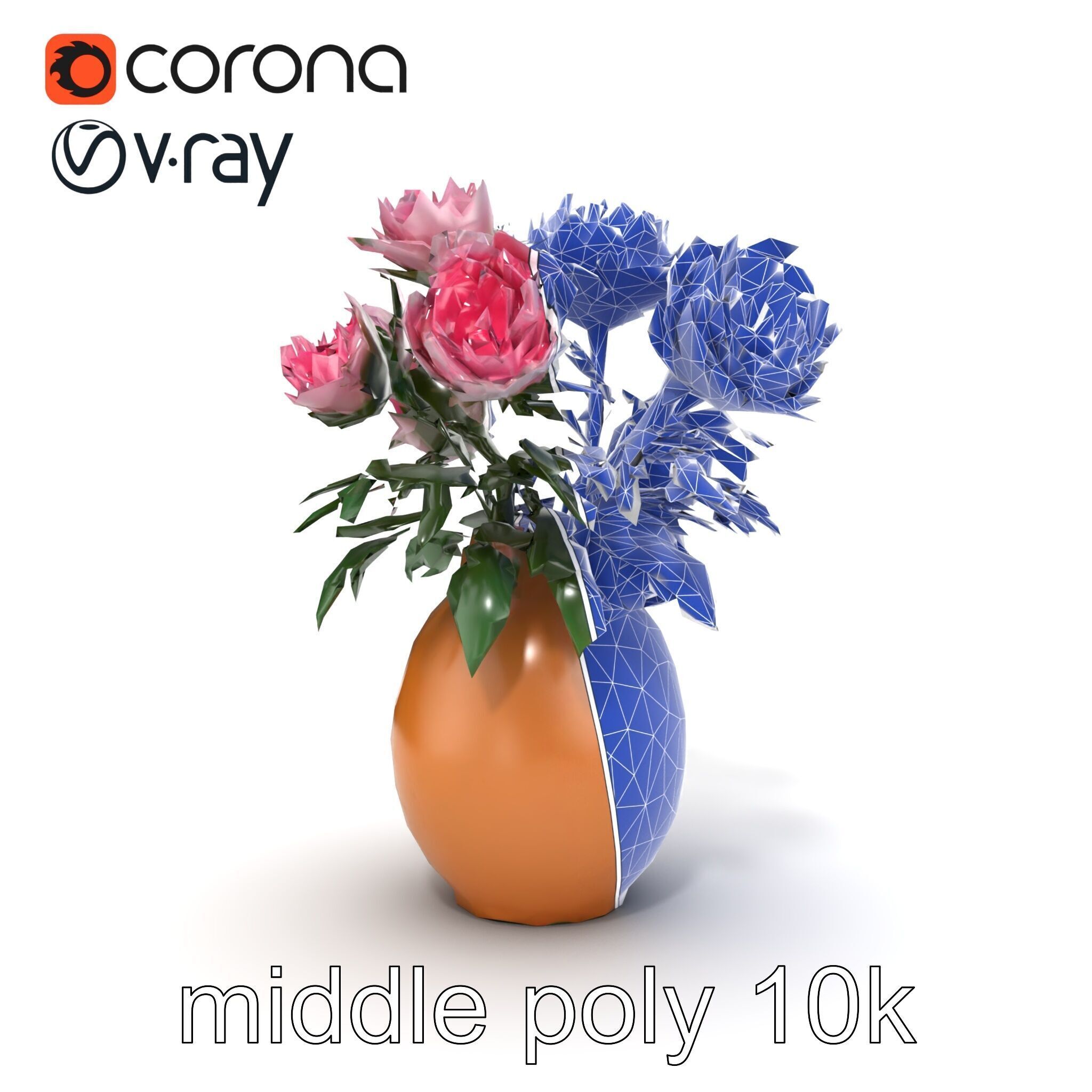 Pink Peonies in Rustic Vase model pack Low-poly 3D model_32