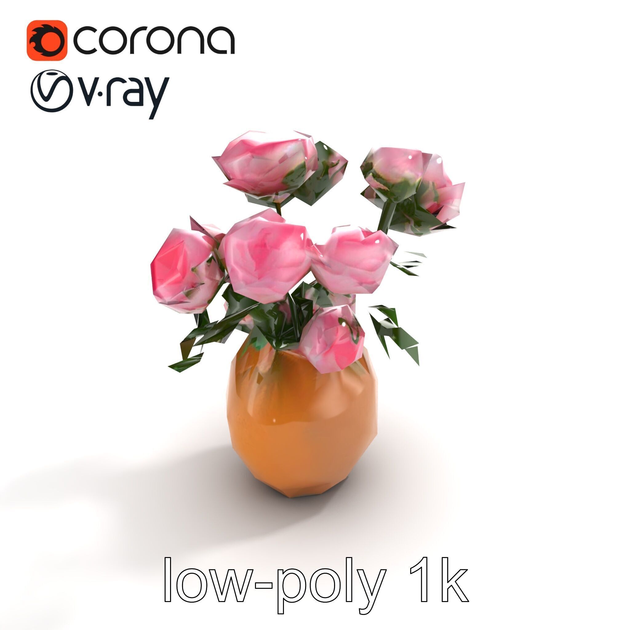 Pink Peonies in Rustic Vase model pack Low-poly 3D model_9