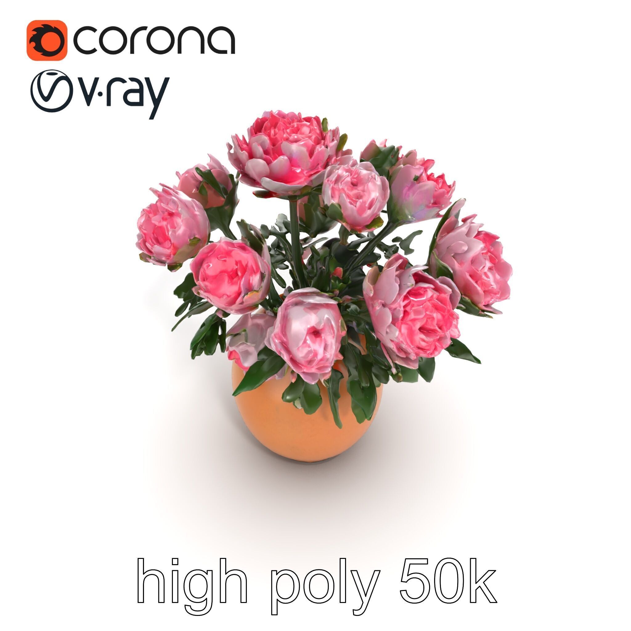 Pink Peonies in Rustic Vase model pack Low-poly 3D model_17
