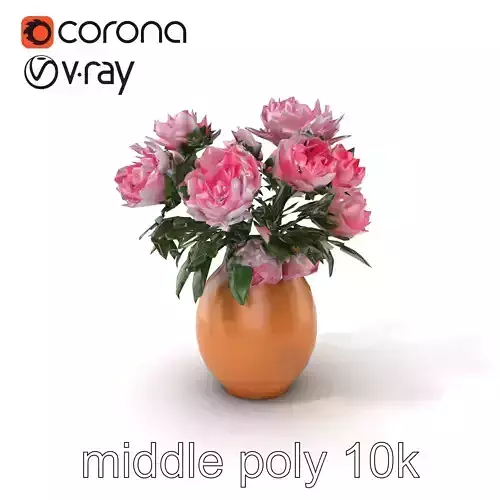 Pink Peonies in Rustic Vase model pack Low-poly 3D model