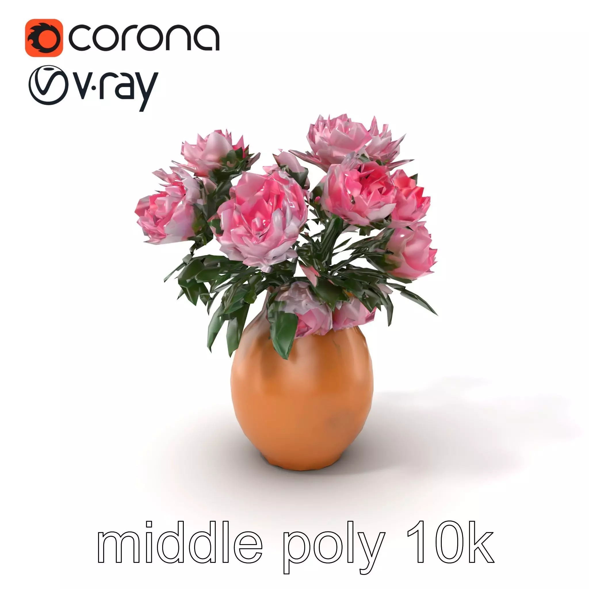 Pink Peonies in Rustic Vase model pack Low-poly 3D model_0