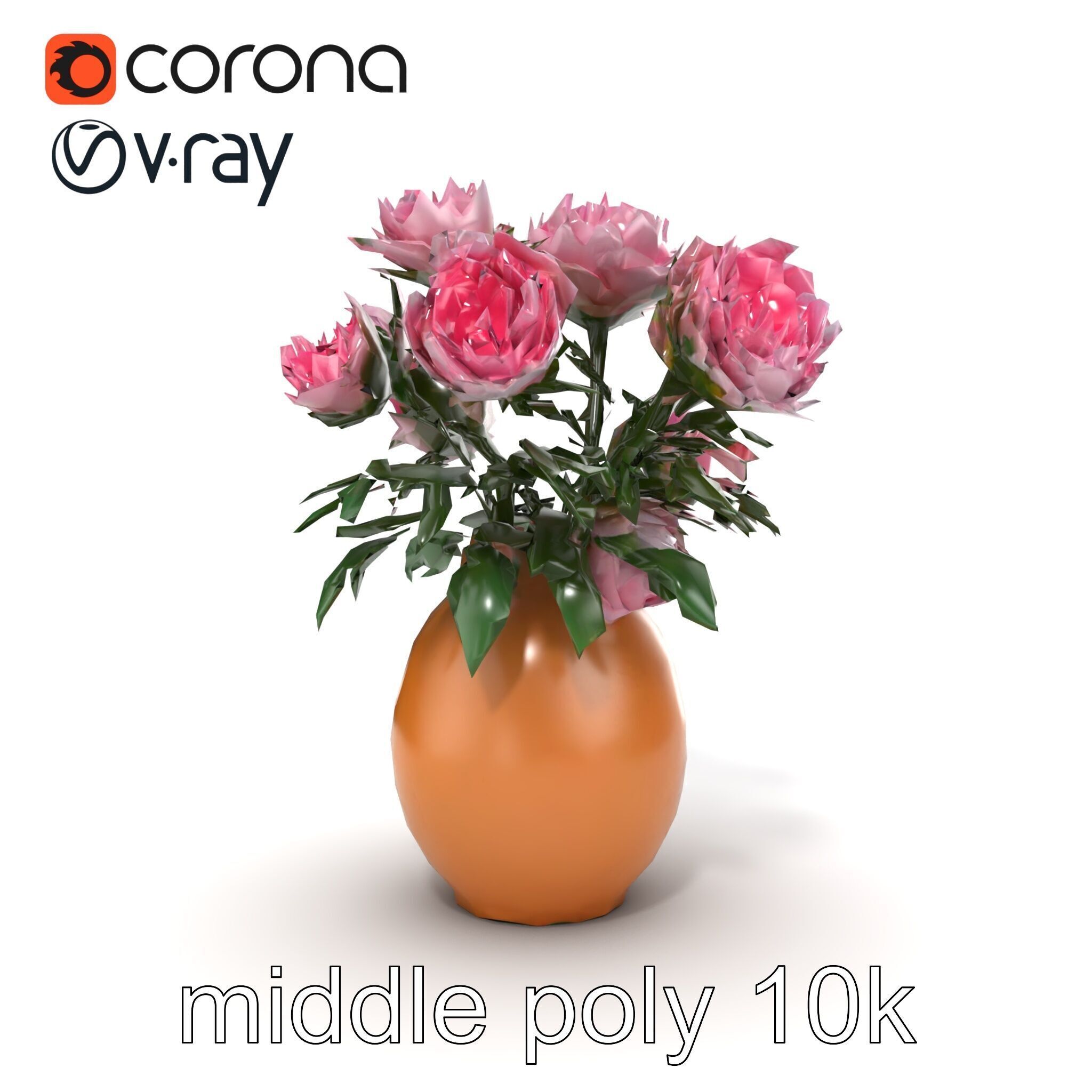 Pink Peonies in Rustic Vase model pack Low-poly 3D model_19