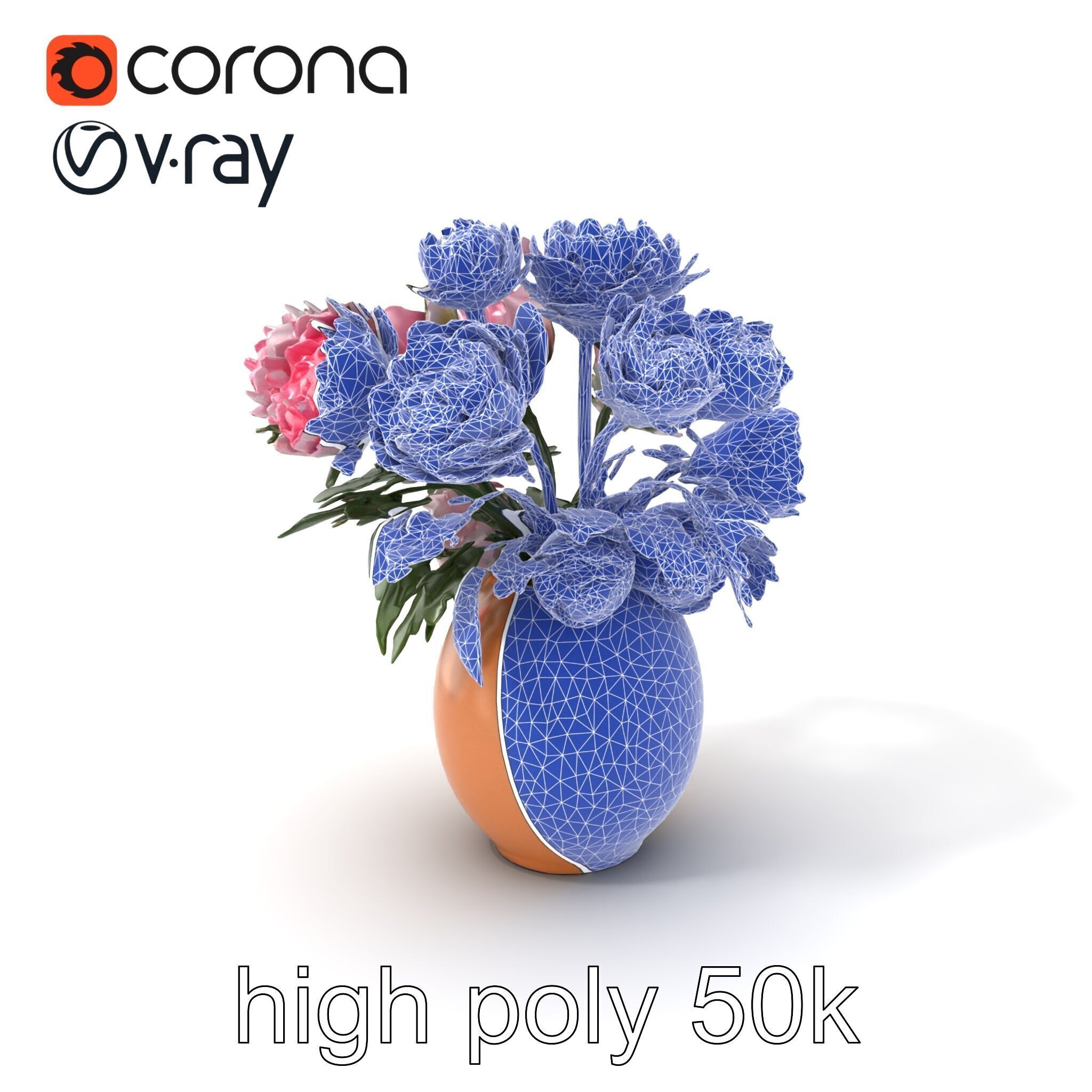 Pink Peonies in Rustic Vase model pack Low-poly 3D model_10