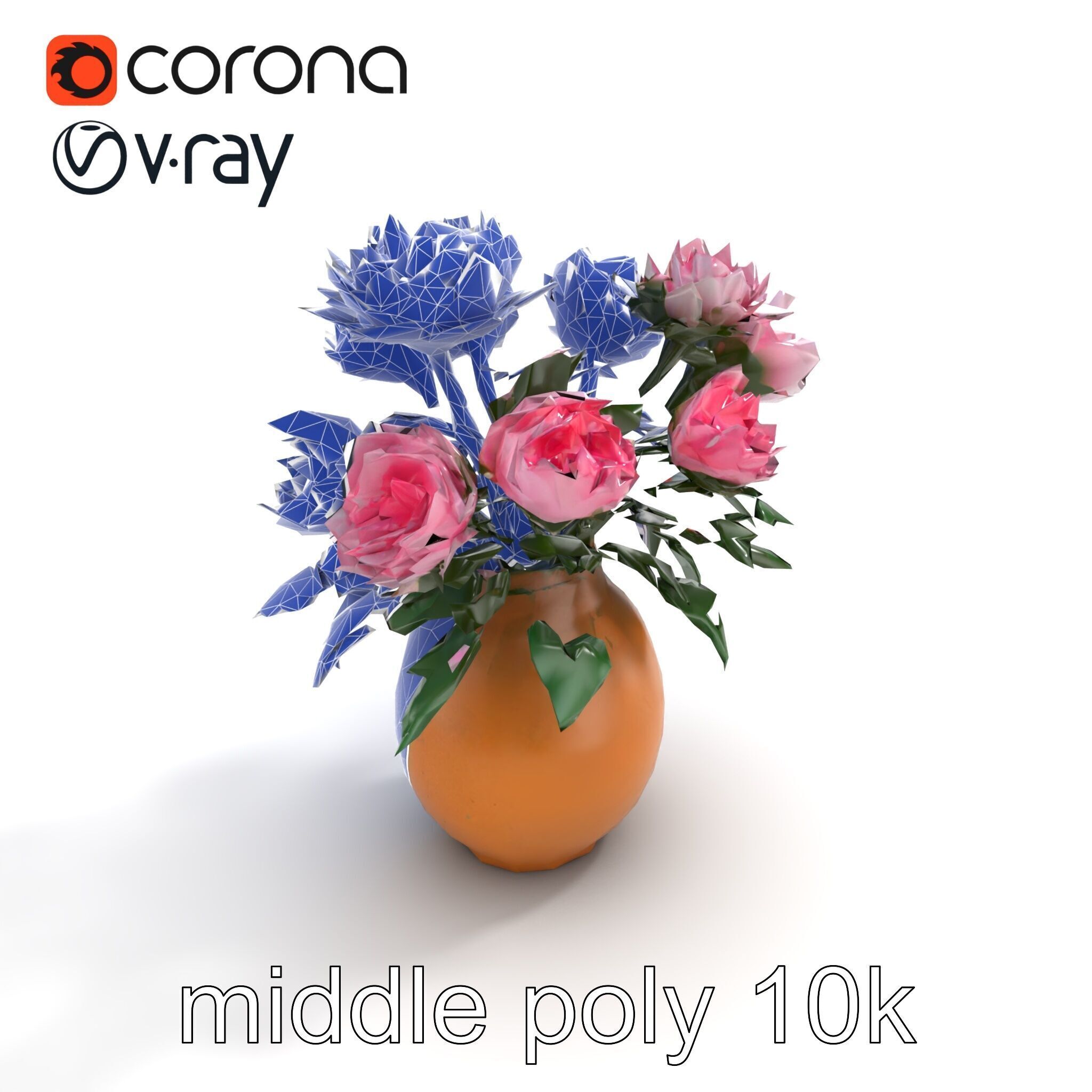 Pink Peonies in Rustic Vase model pack Low-poly 3D model_11