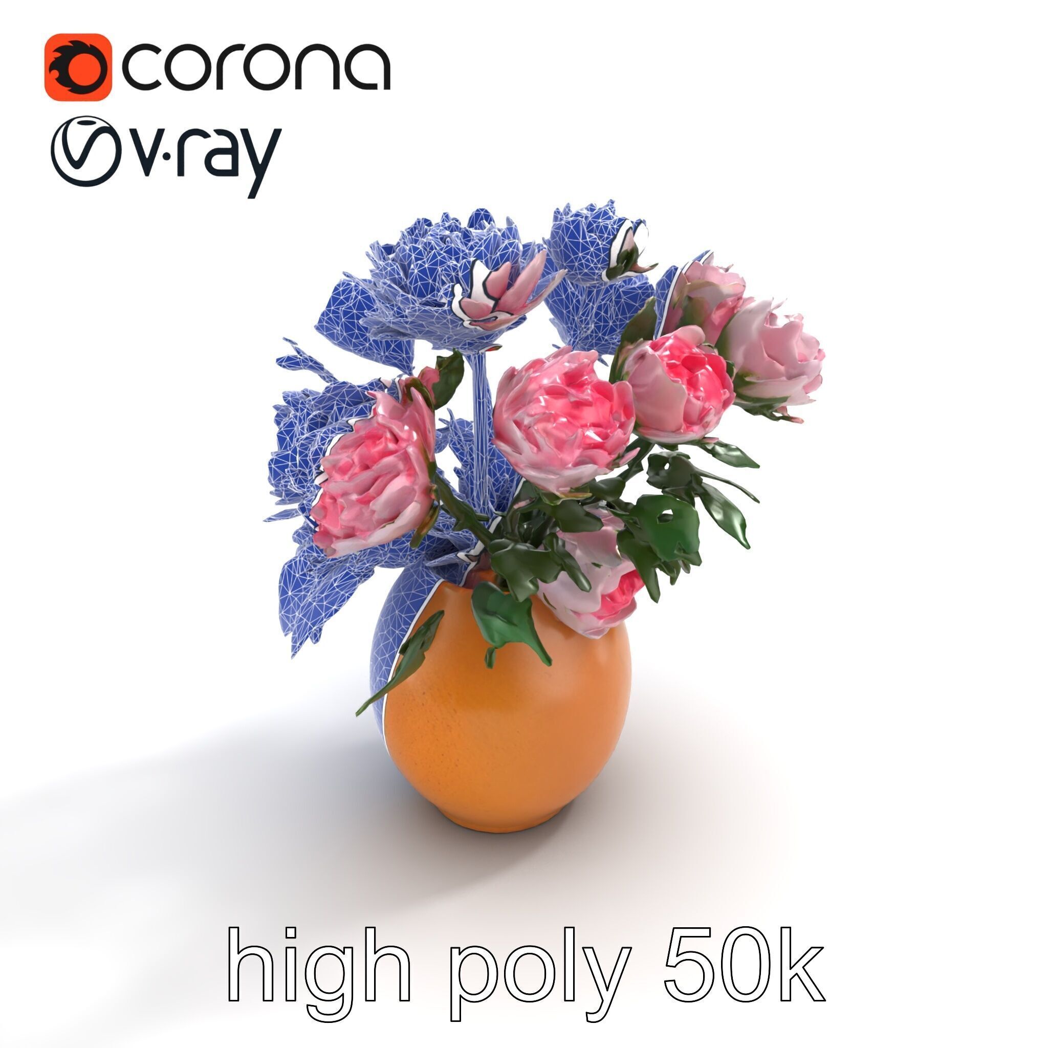 Pink Peonies in Rustic Vase model pack Low-poly 3D model_18