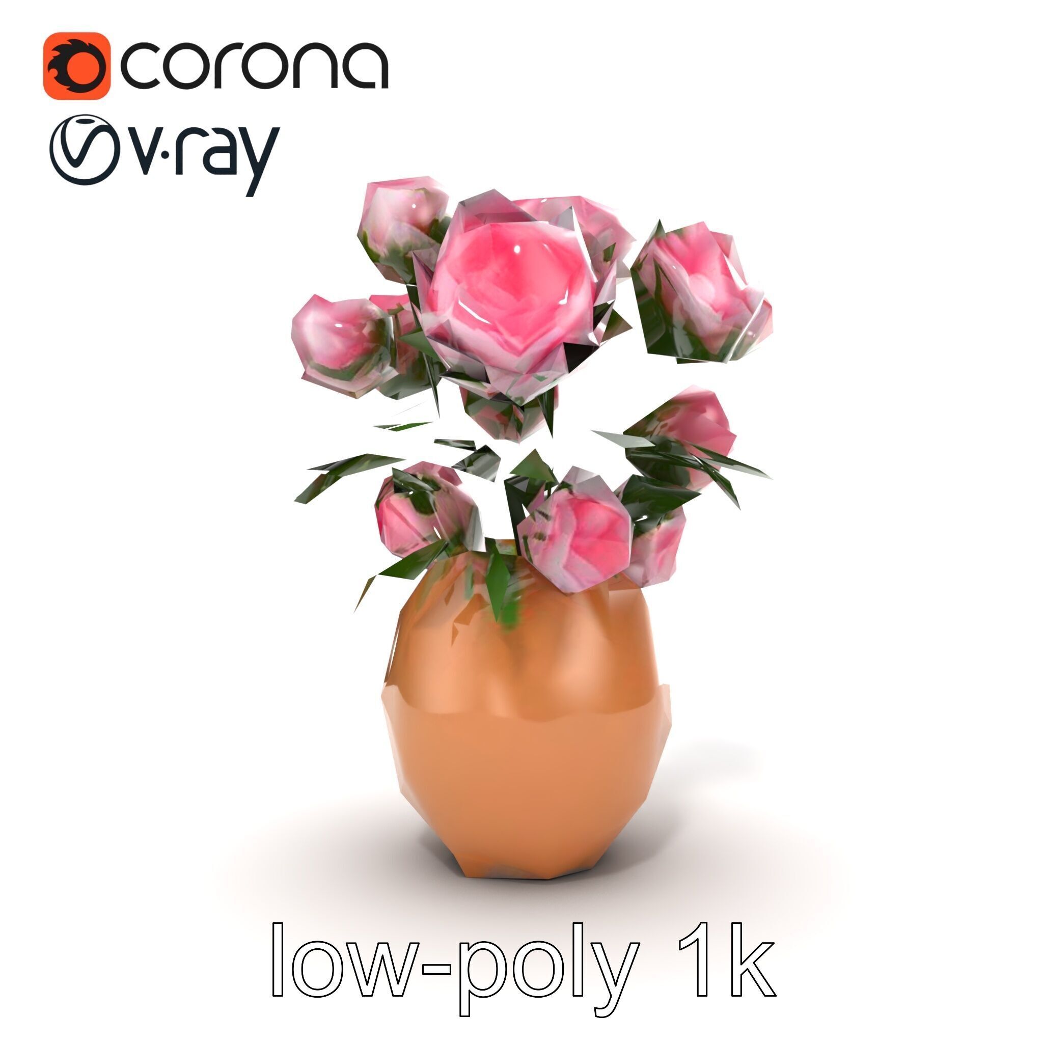 Pink Peonies in Rustic Vase model pack Low-poly 3D model_27