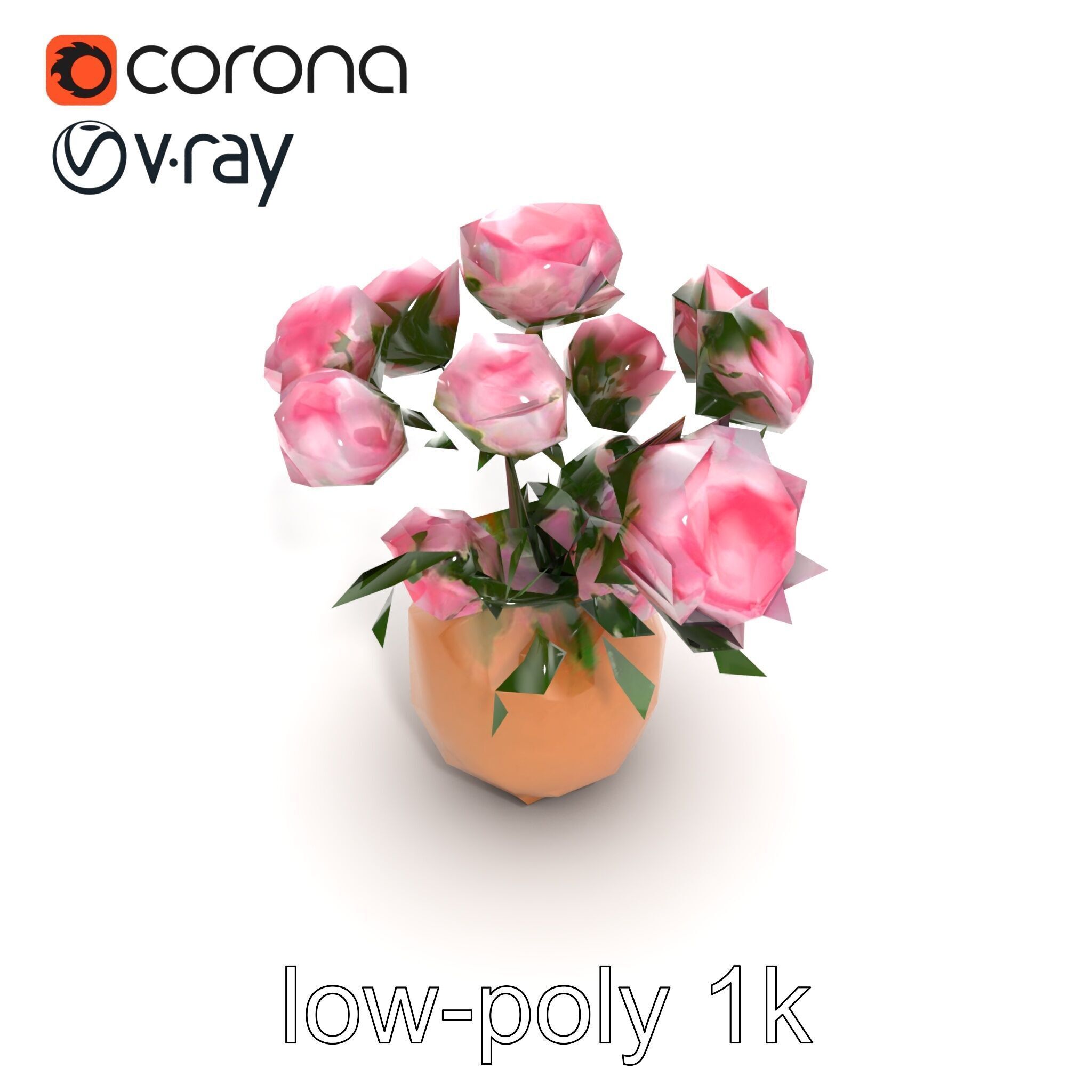 Pink Peonies in Rustic Vase model pack Low-poly 3D model_14