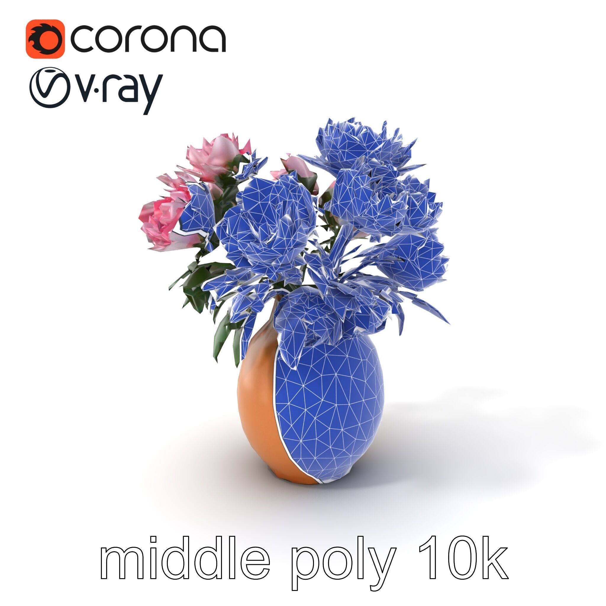 Pink Peonies in Rustic Vase model pack Low-poly 3D model_6
