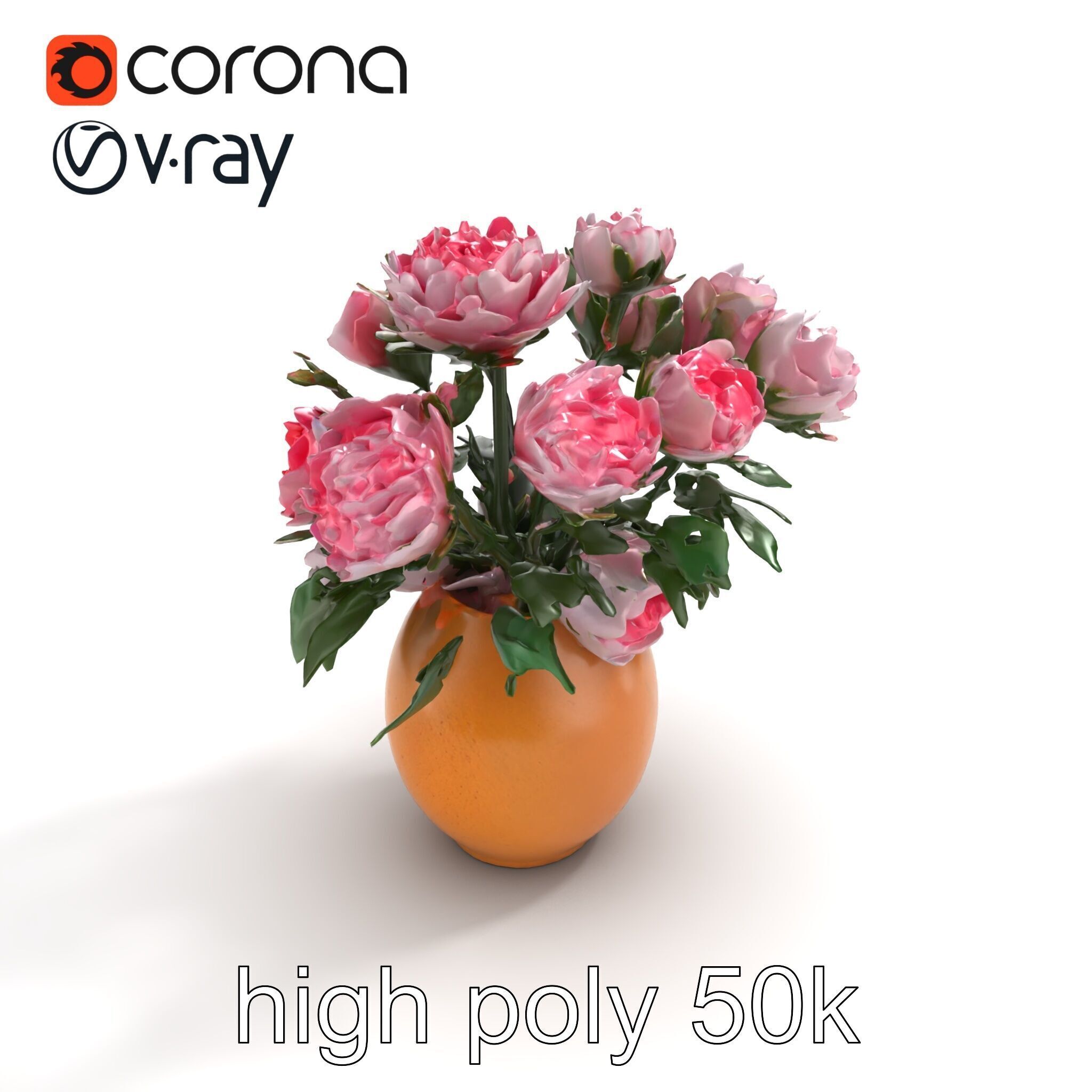 Pink Peonies in Rustic Vase model pack Low-poly 3D model_12