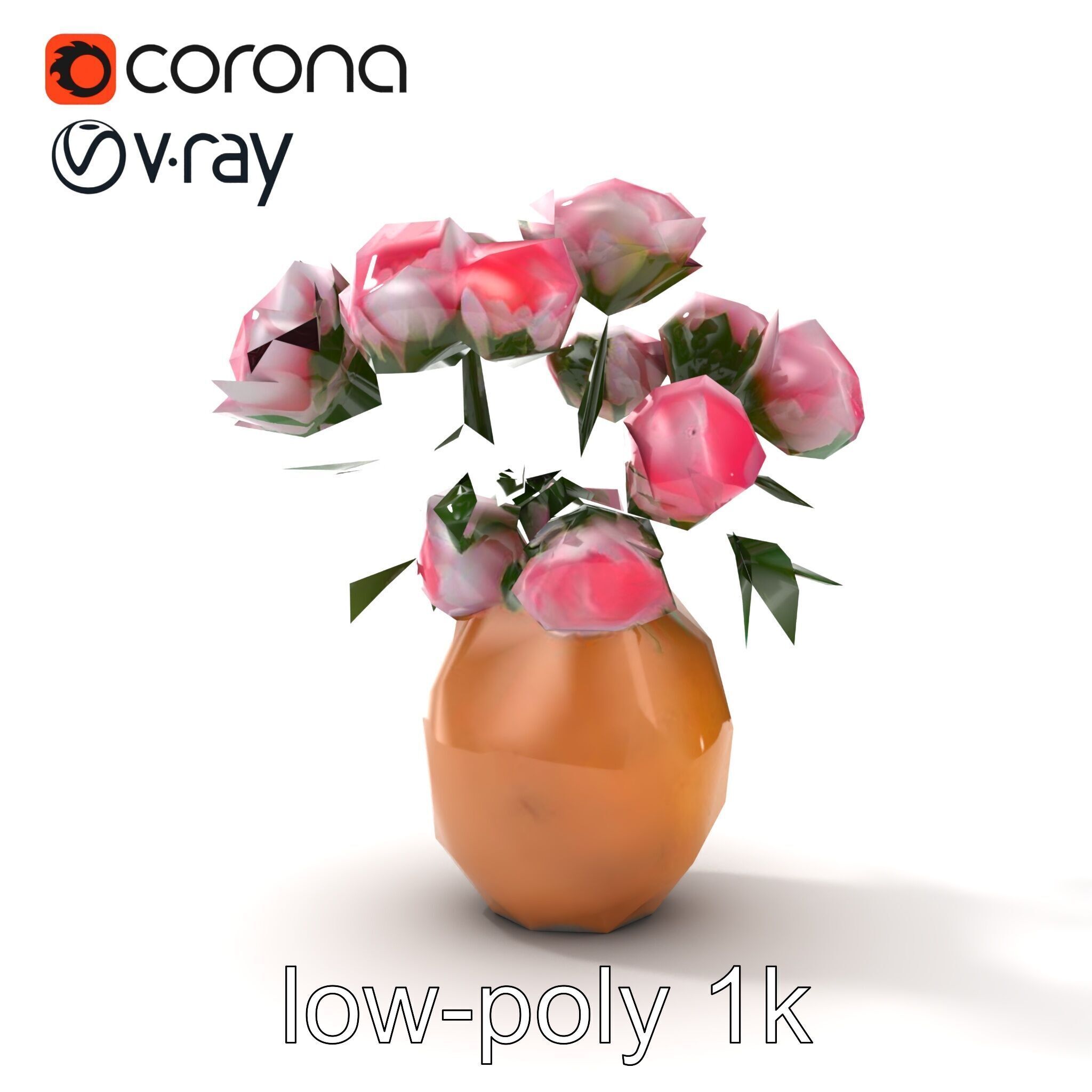 Pink Peonies in Rustic Vase model pack Low-poly 3D model_23