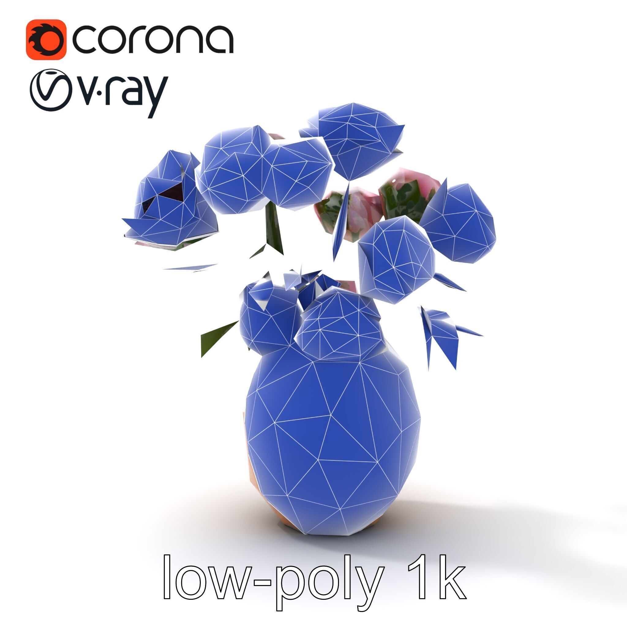 Pink Peonies in Rustic Vase model pack Low-poly 3D model_25