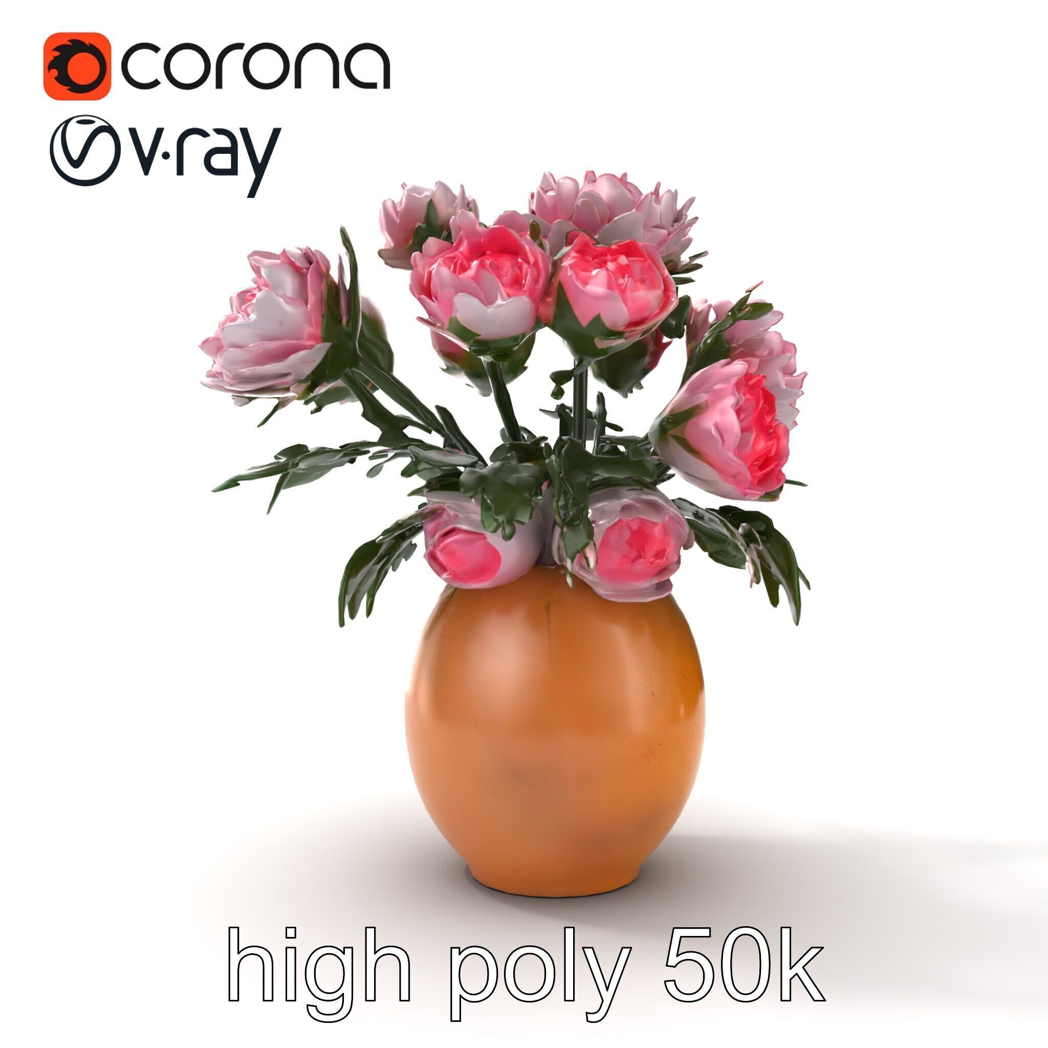 Pink Peonies in Rustic Vase model pack Low-poly 3D model_29